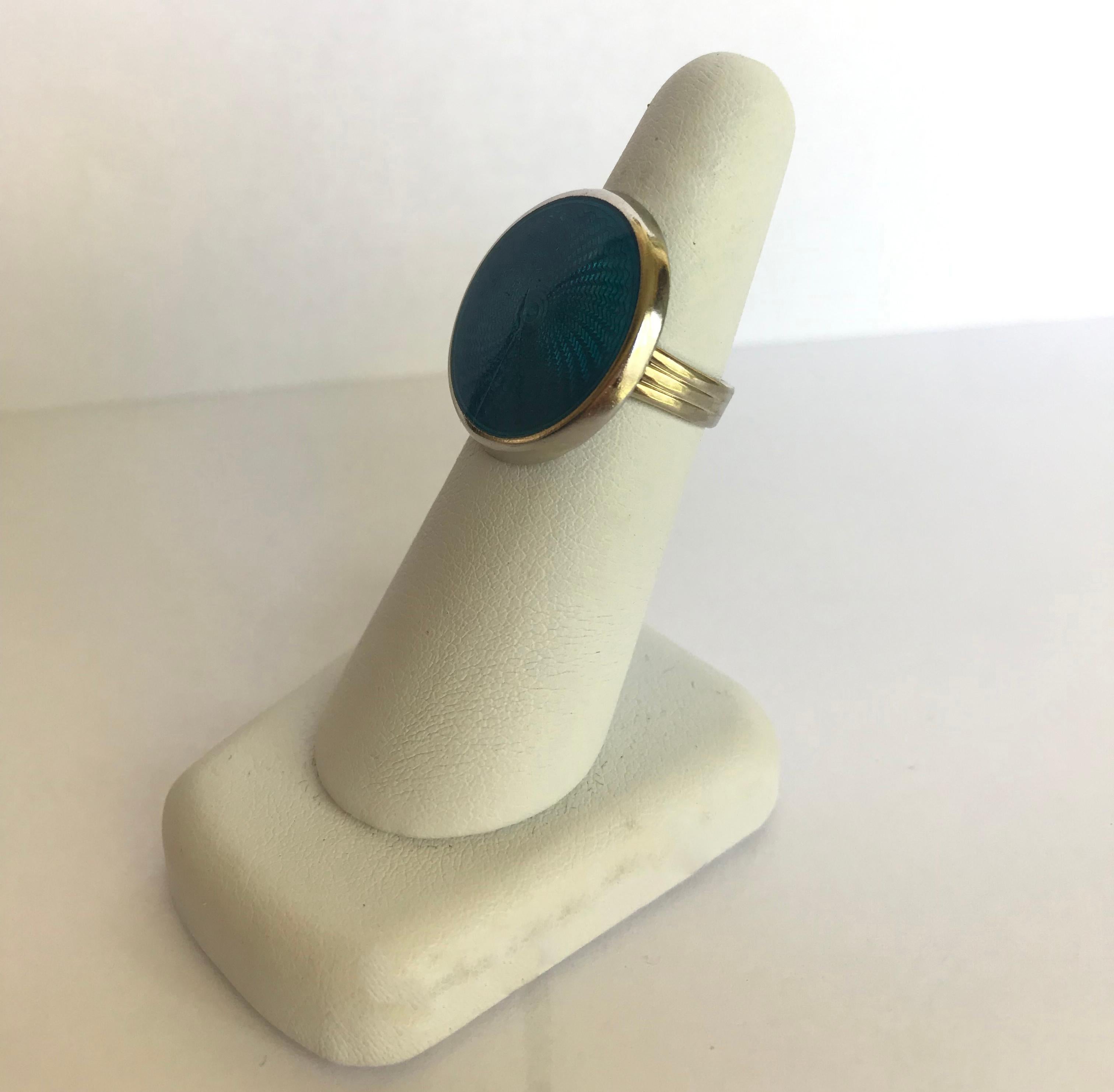 Marina J. Turquoise Color Enamel Ring with Sterling Silver & 14 Karat Gold Band In New Condition For Sale In Los Angeles, CA