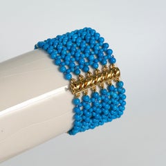 Marina J. Woven Turquoise beads Bracelet with Faceted Goldplate clasp and beads