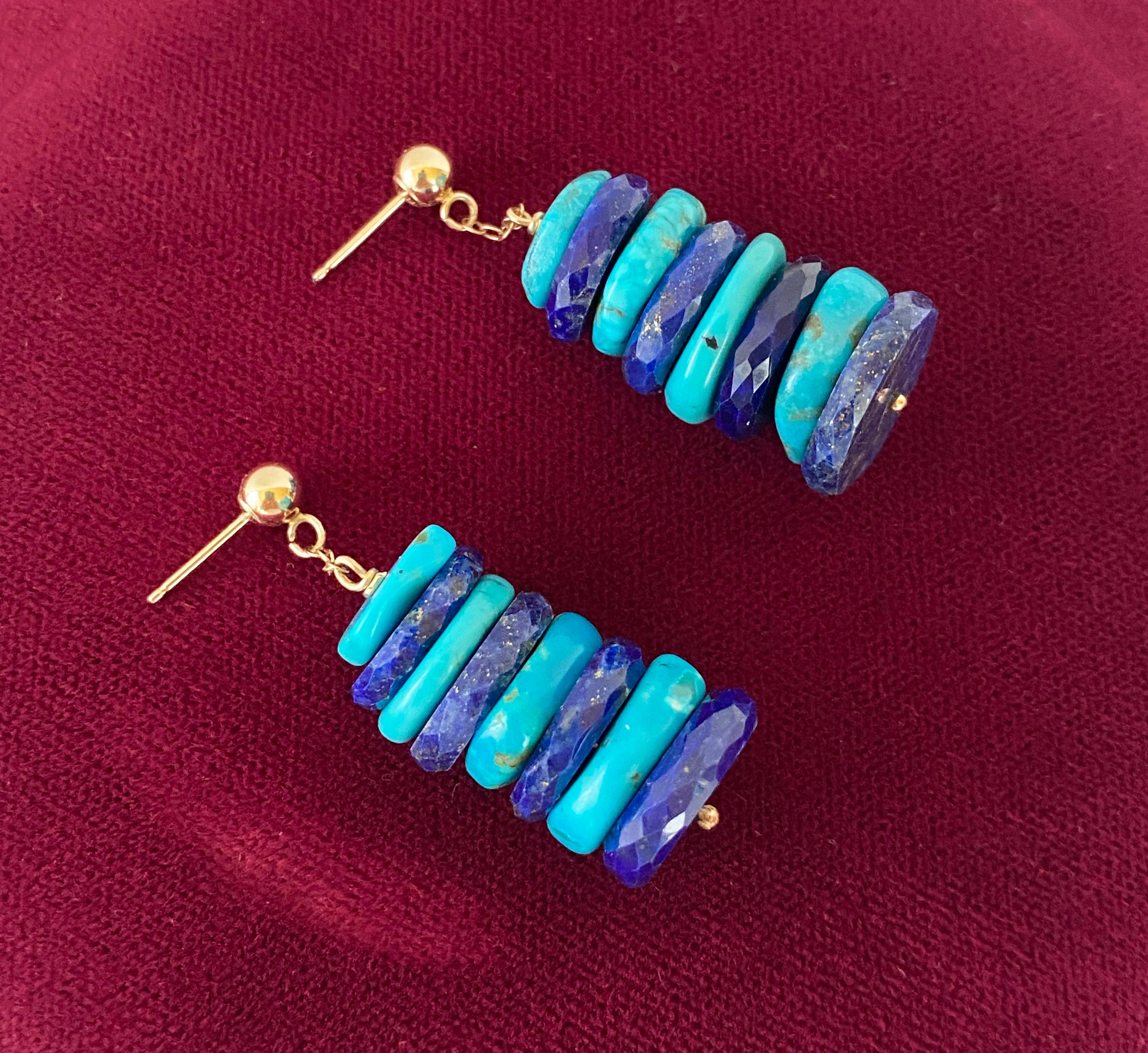 Marina J. Turquoise, Lapis Lazuli & Solid 14k Yellow Gold Earrings In New Condition For Sale In Los Angeles, CA