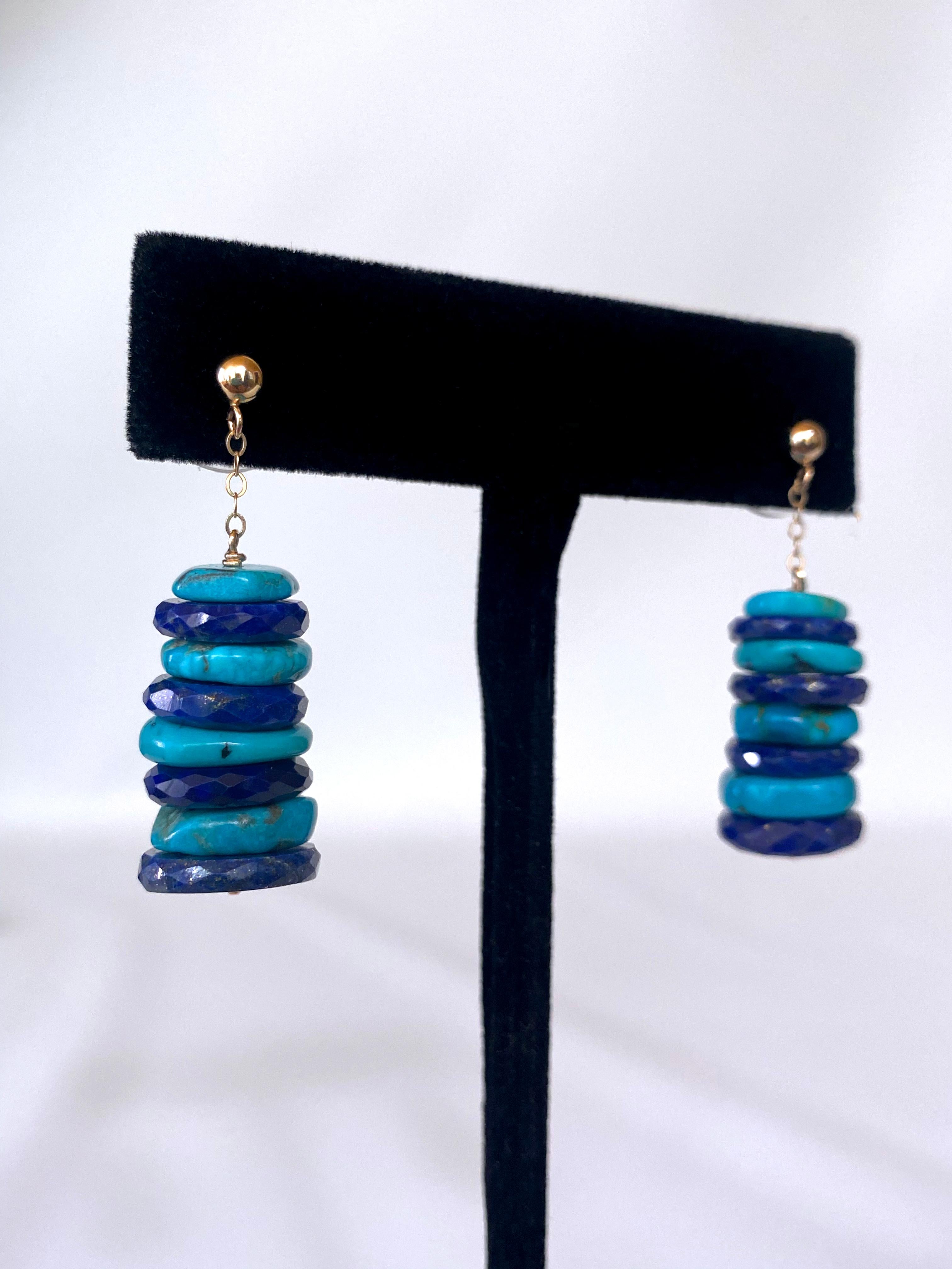 Women's Marina J. Turquoise, Lapis Lazuli & Solid 14k Yellow Gold Earrings For Sale