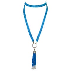 Marina J Woven Turquoise beads Sautoir with Pearls and tassel & 14K Yellow Gold