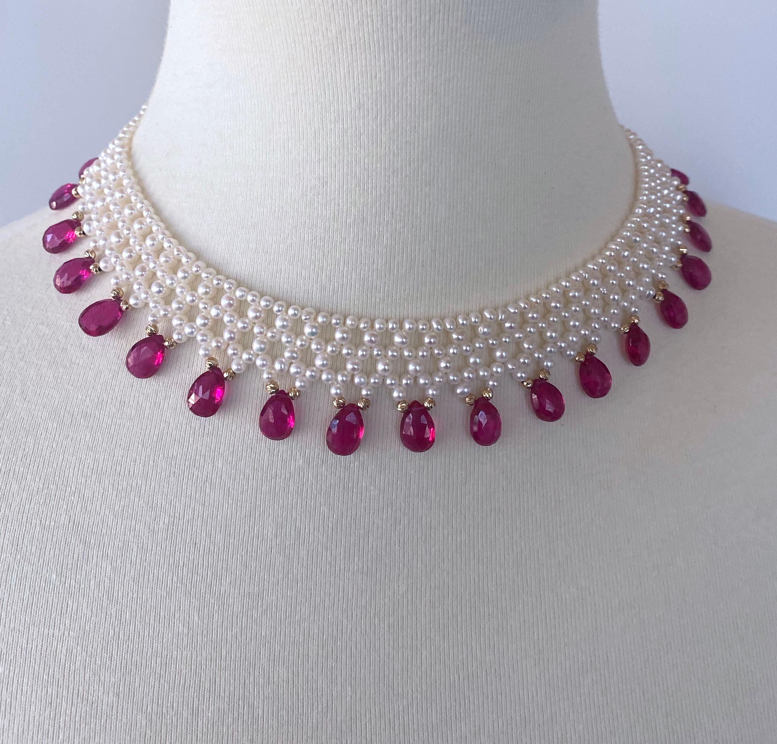 Marina J Woven Pearl Necklace with Pink Sapphire brioletts  & 14 k Yellow Gold 4