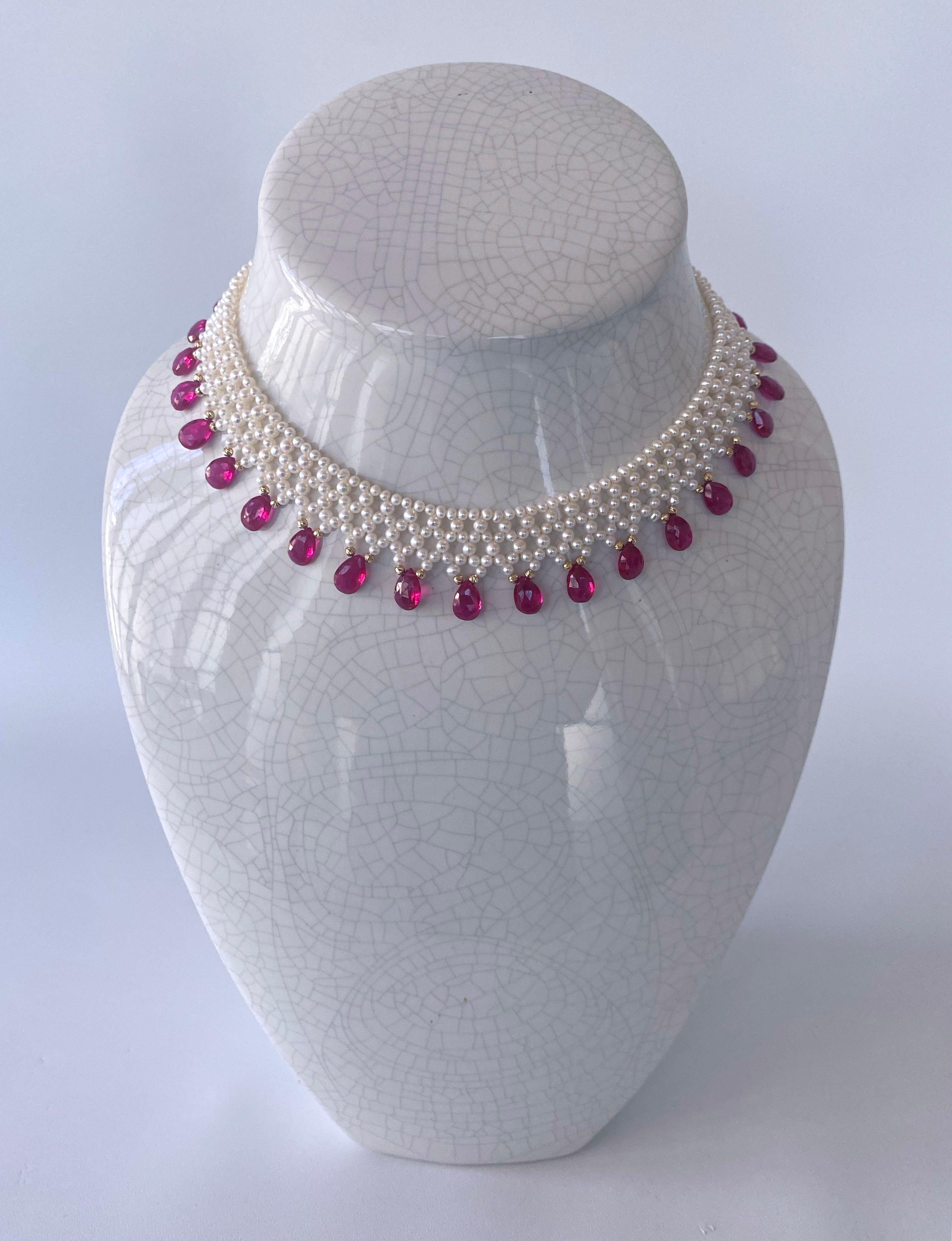 Marina J Woven Pearl Necklace with Pink Sapphire brioletts  & 14 k Yellow Gold 5