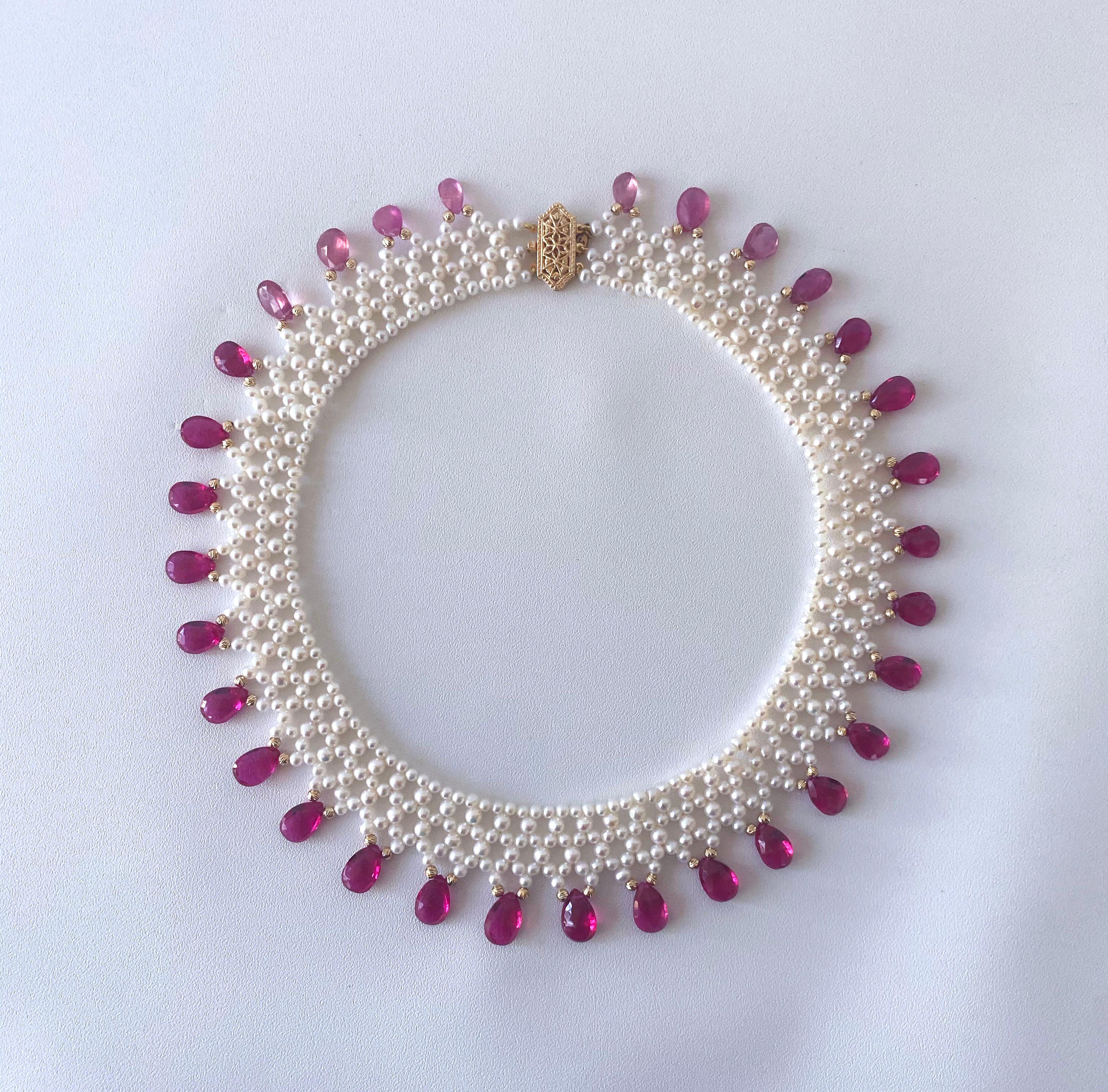 Marina J Woven Pearl Necklace with Pink Sapphire brioletts  & 14 k Yellow Gold 6