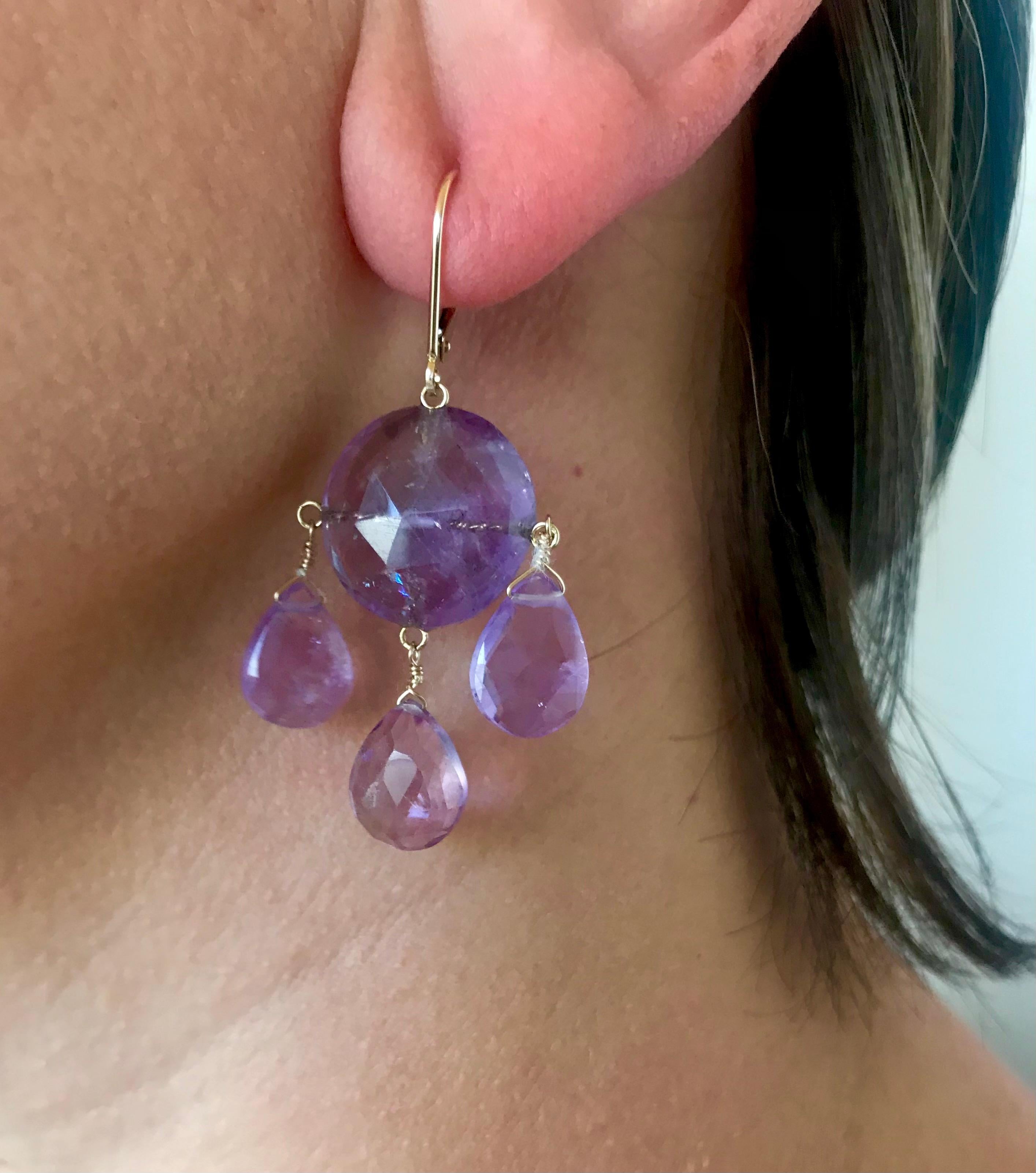 Marina J. Unique Amethyst Drop Earrings with 14 Karat Yellow Gold Lever-Backs In New Condition In Los Angeles, CA