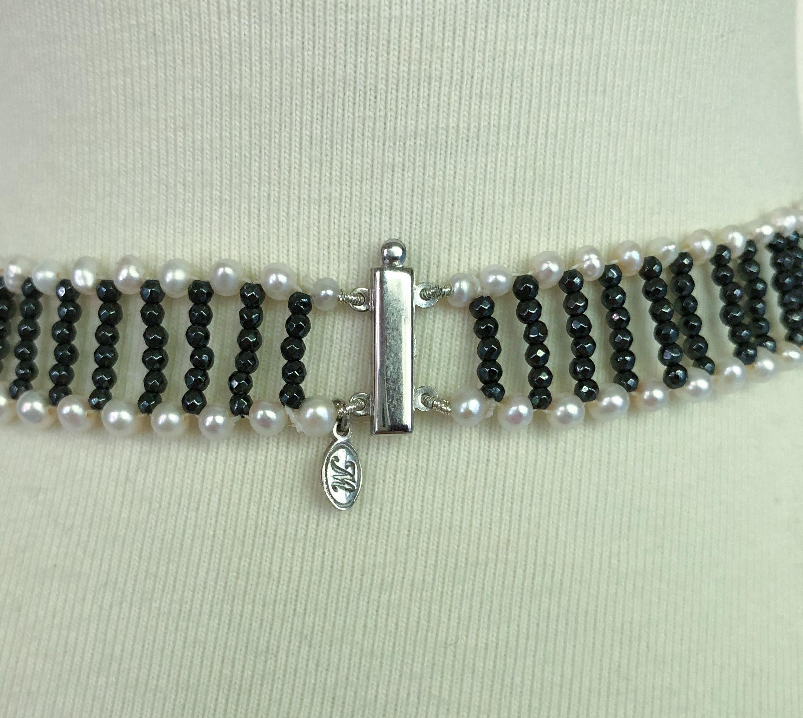 Marina J. Unique Diamond, Black Diamond, Pearl and 14 Karat Gold Woven Necklace 2