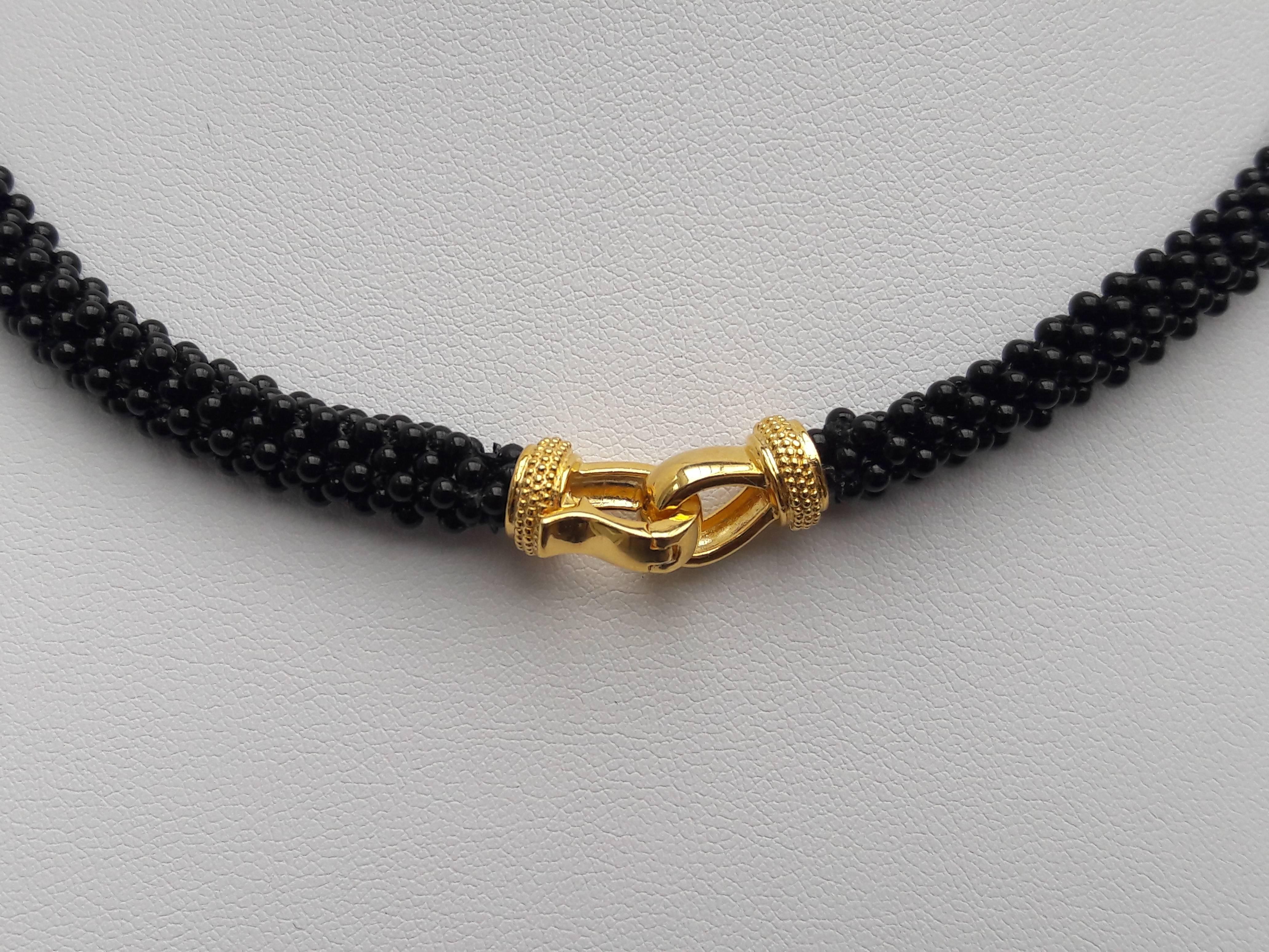 Bead Marina J. Unique Woven Black Onyx 3D Rope Necklace with Vintage Centerpiece