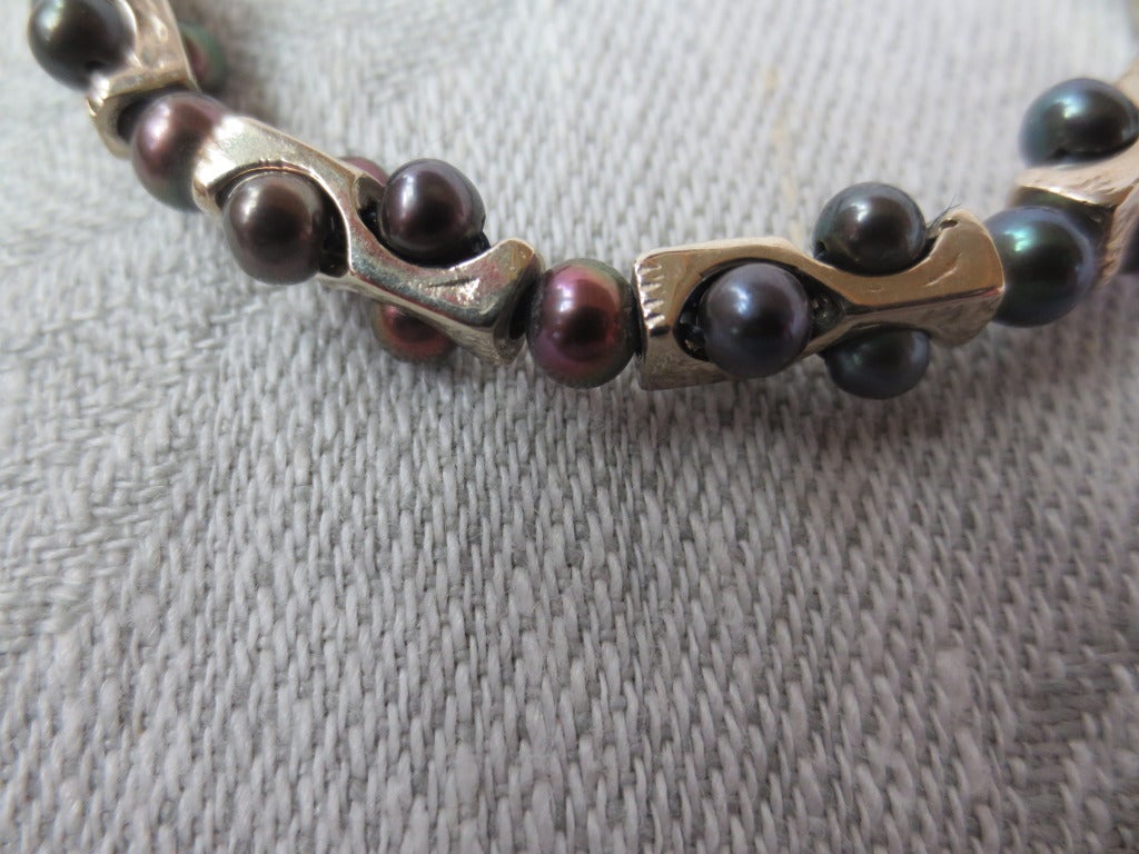 da uomo o donna Marina J. Bracciale unisex con perle nere e perline placcate in oro in argento sterling in vendita
