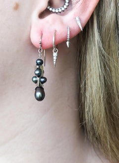 Marina J. Unisex Earrings with Black Pearls & 14k White Gold Plated Silver beads