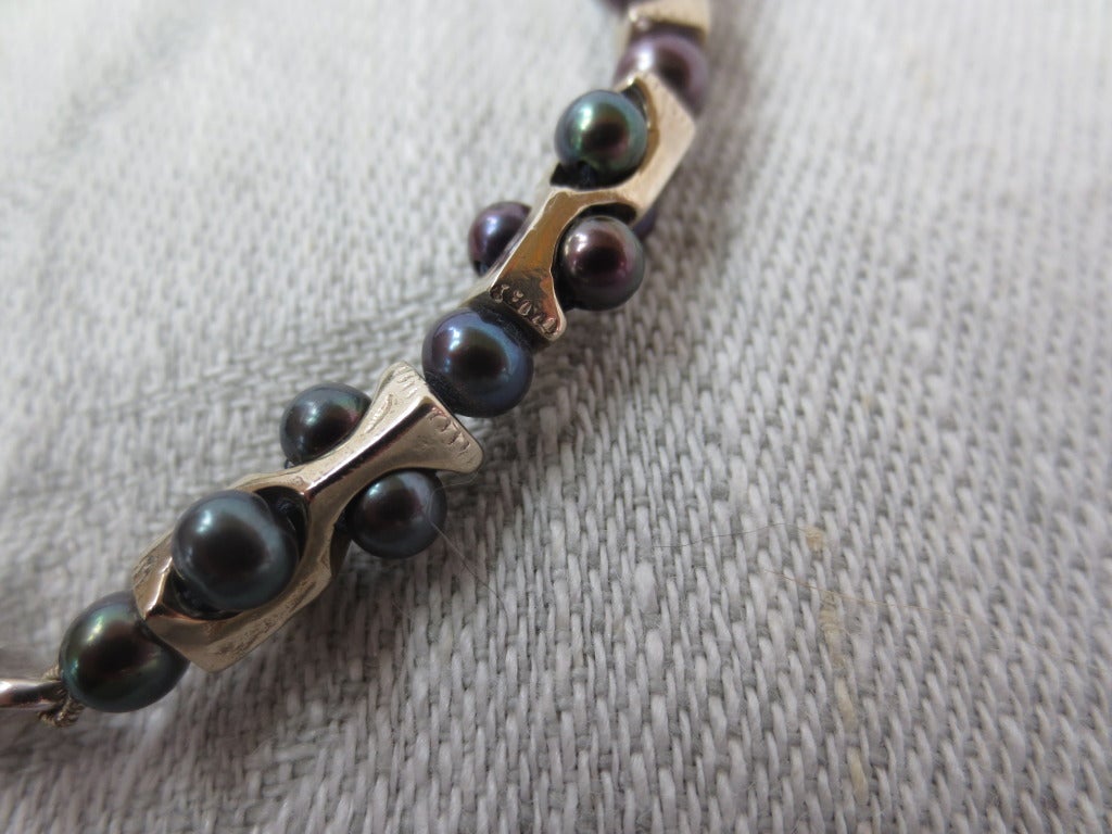 Marina J. Bracelet géométrique unisexe avec perles noires et or blanc 14 carats en vente 1