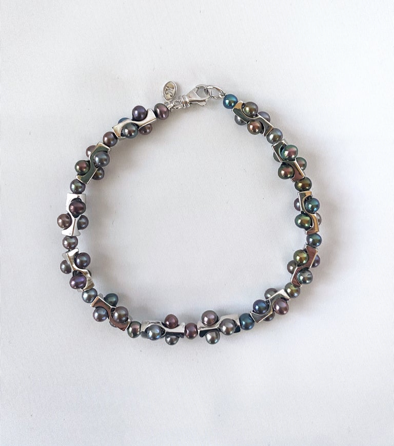 Marina J. Unisex Geometric Bracelet with Black Pearls and 14k White ...