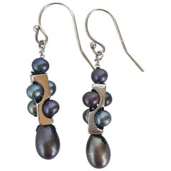 Marina J. Unisex Infinity Earrings with Black Pearls and 14 Karat White Gold