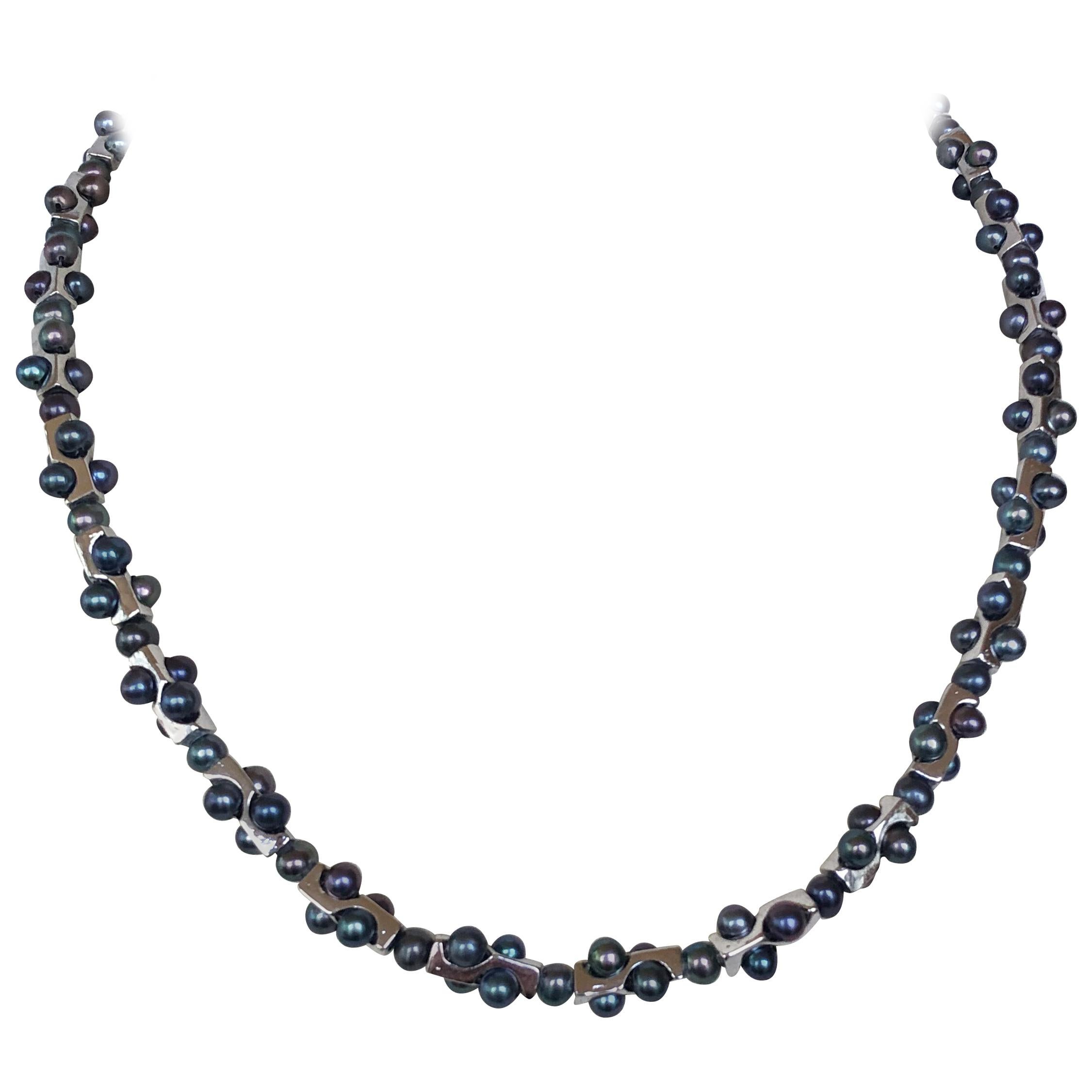 Marina J. Pearl and Hematite Necklace with Diamonds and 14 Karat Gold ...