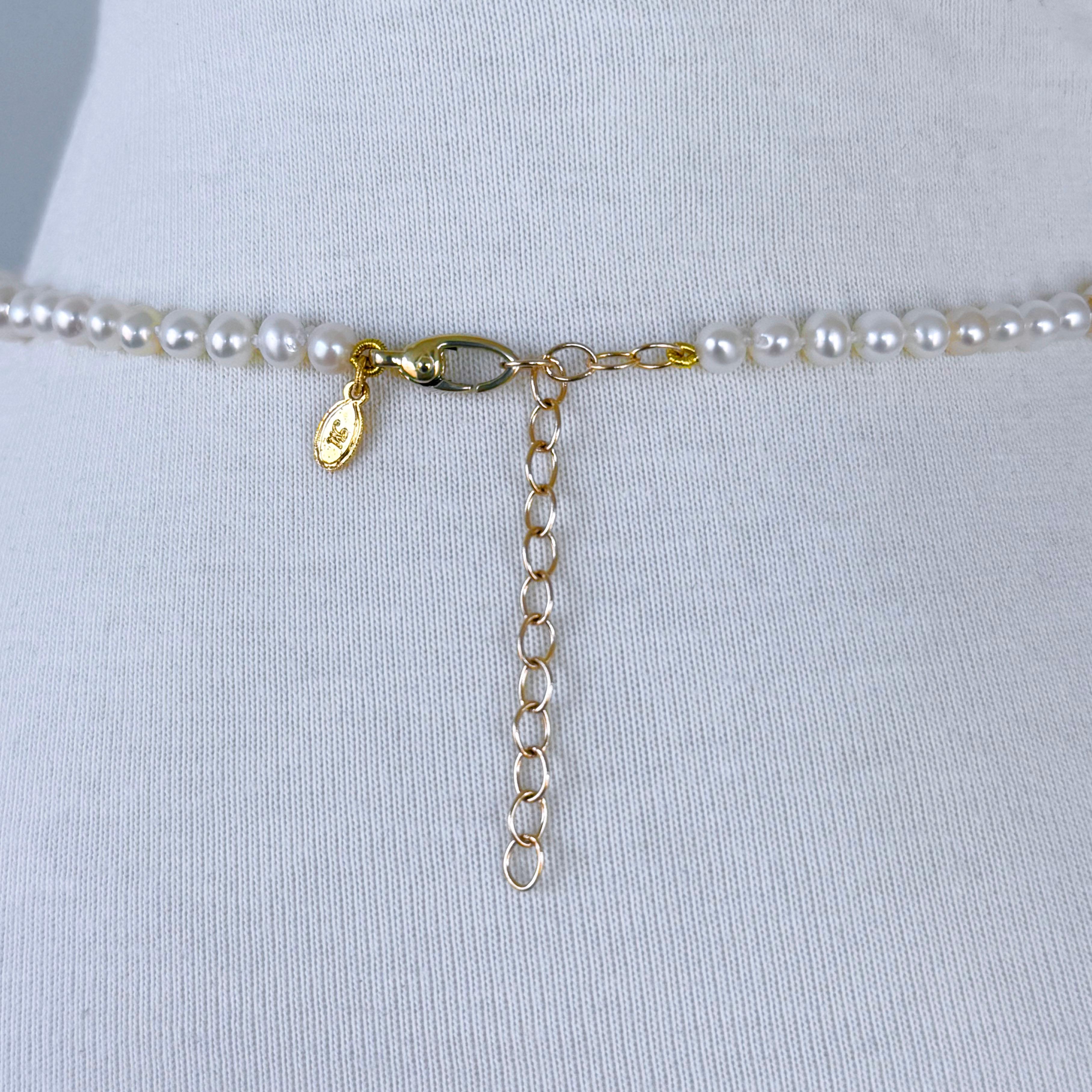 Artisan Marina J. Valentine's Pearl & Solid 14k Yellow Gold Bow Adjustable Necklace For Sale