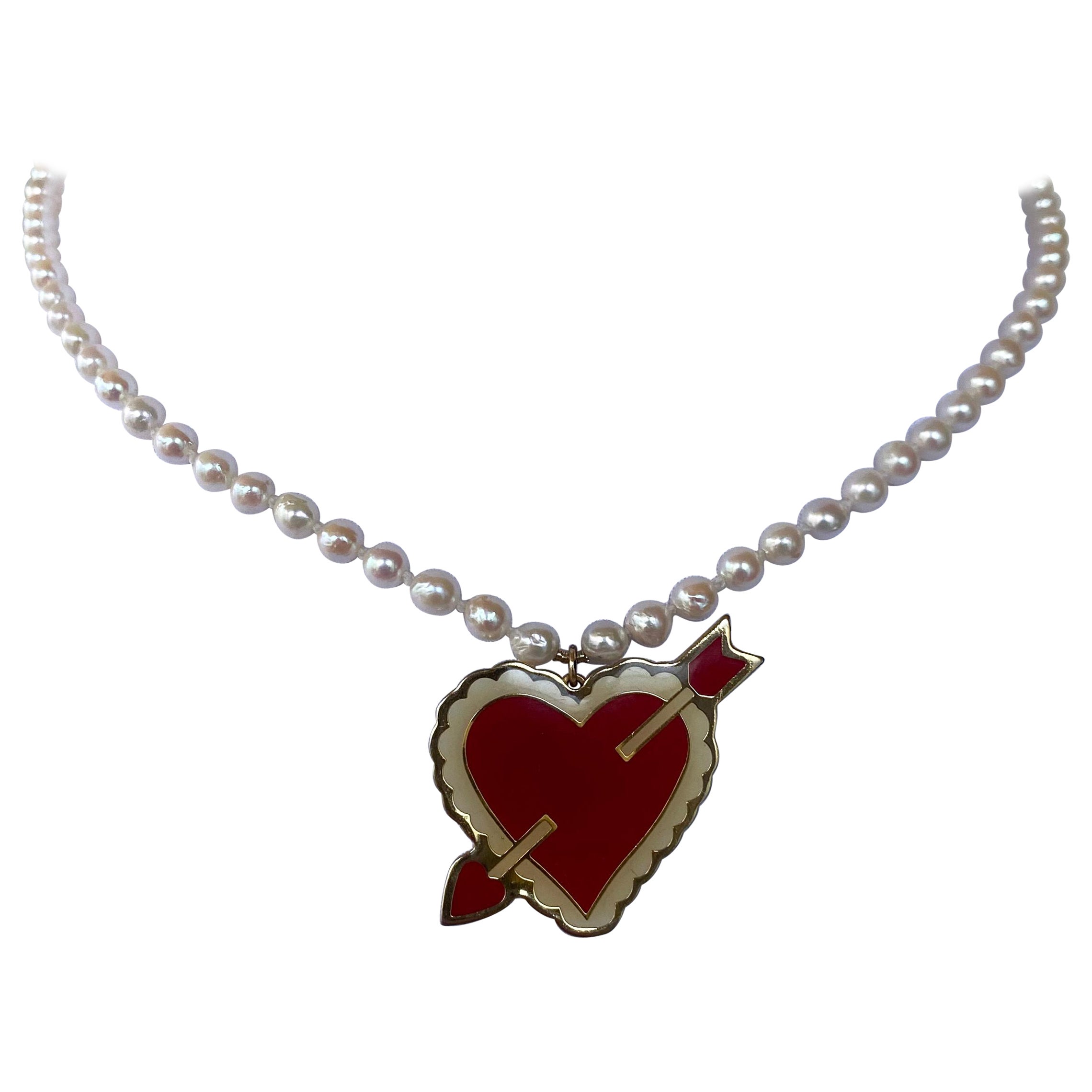 Marina J. Valentin Collar de perlas engarzadas con colgante vintage en venta
