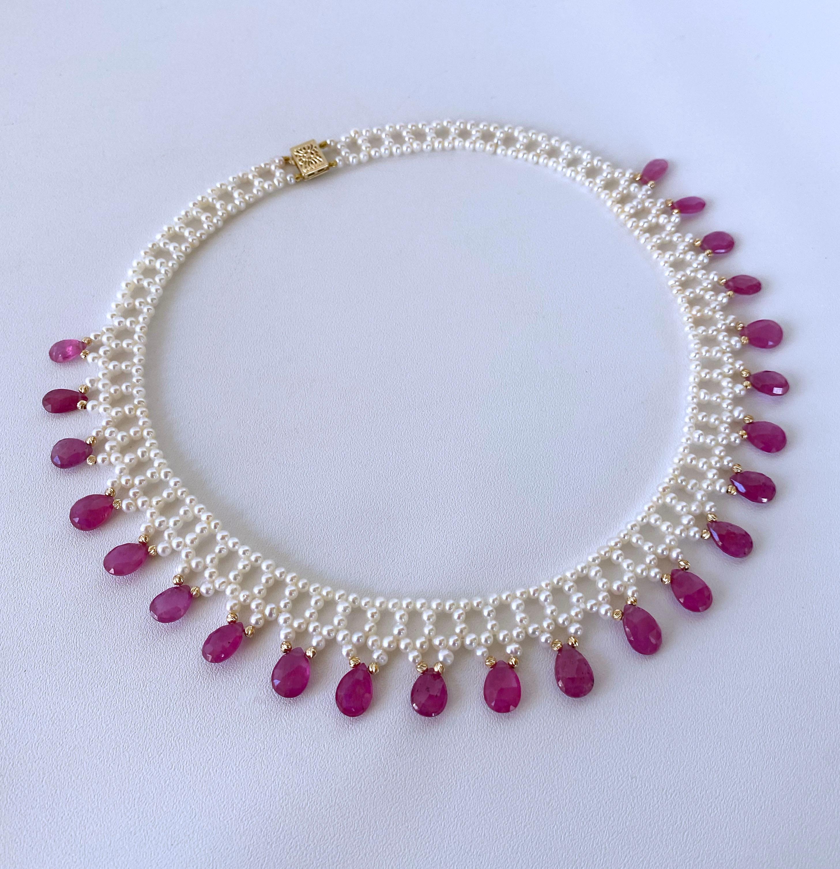 Marina J. Pink Sapphire & Pearl Woven Necklace with 14k Yellow Gold 2