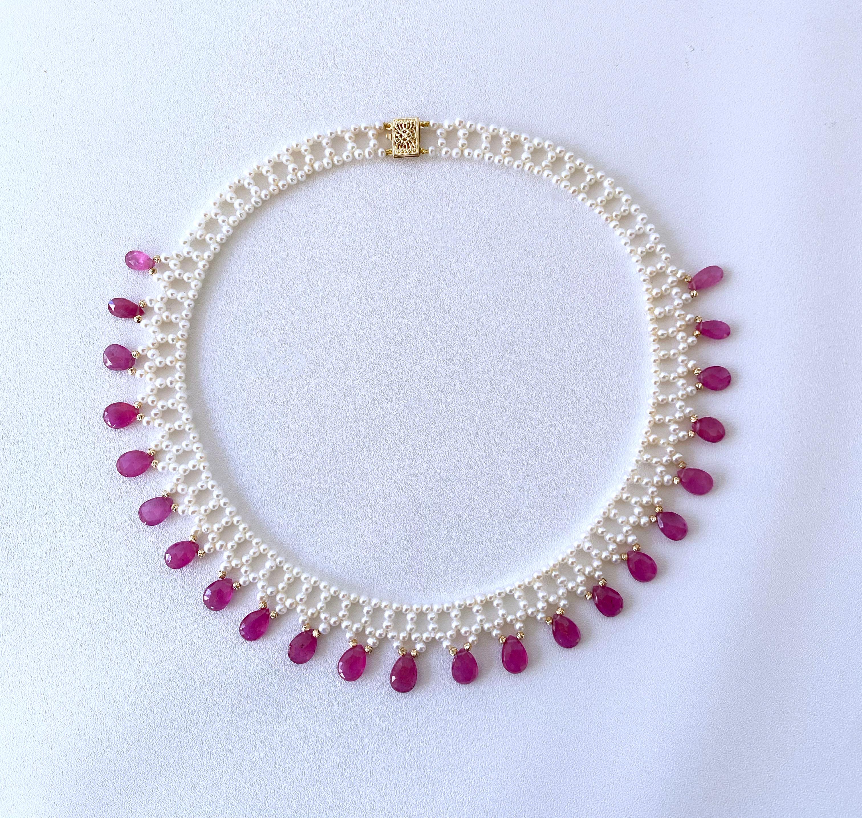 Marina J. Pink Sapphire & Pearl Woven Necklace with 14k Yellow Gold 3
