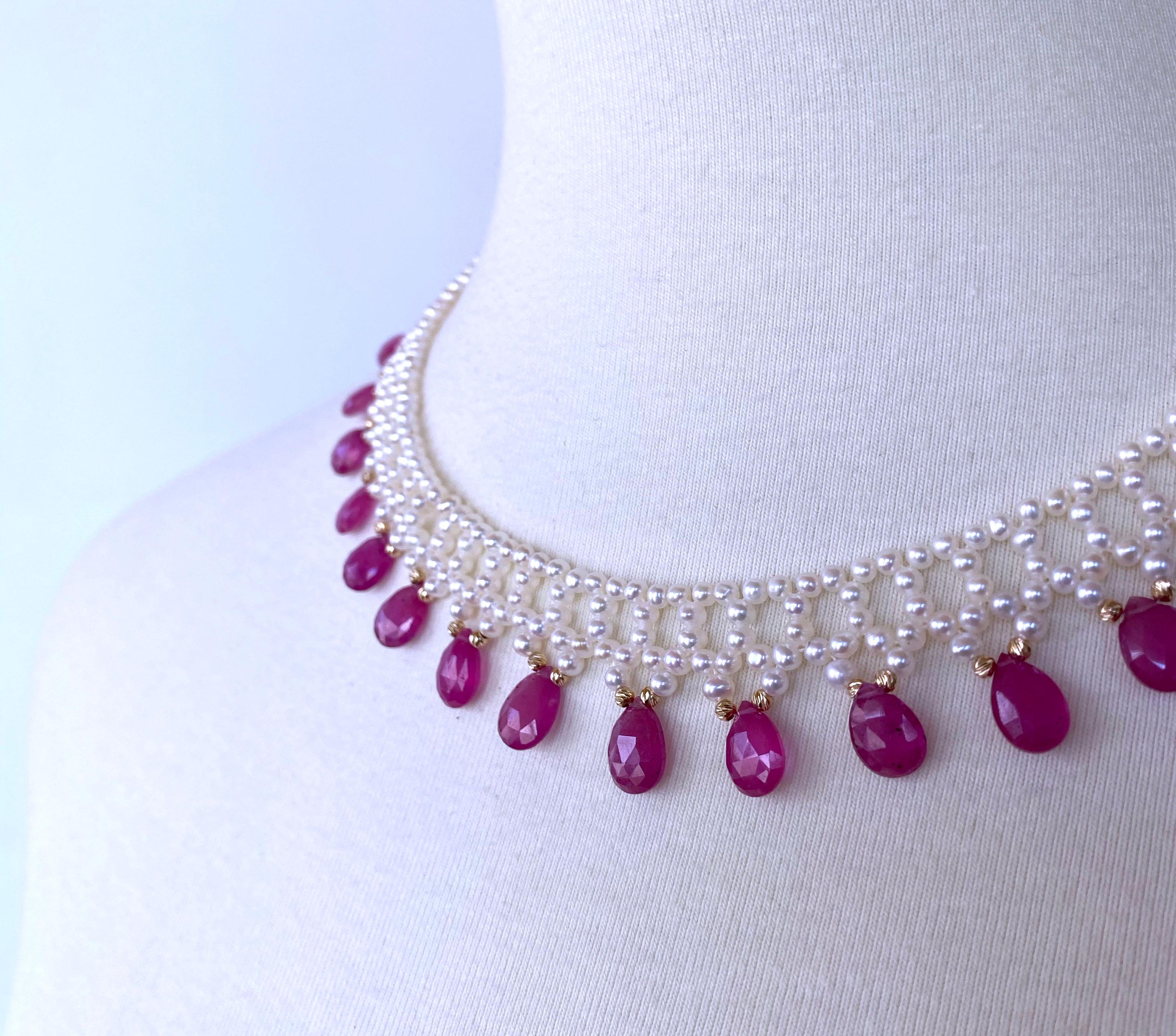 Artisan Marina J. Pink Sapphire & Pearl Woven Necklace with 14k Yellow Gold