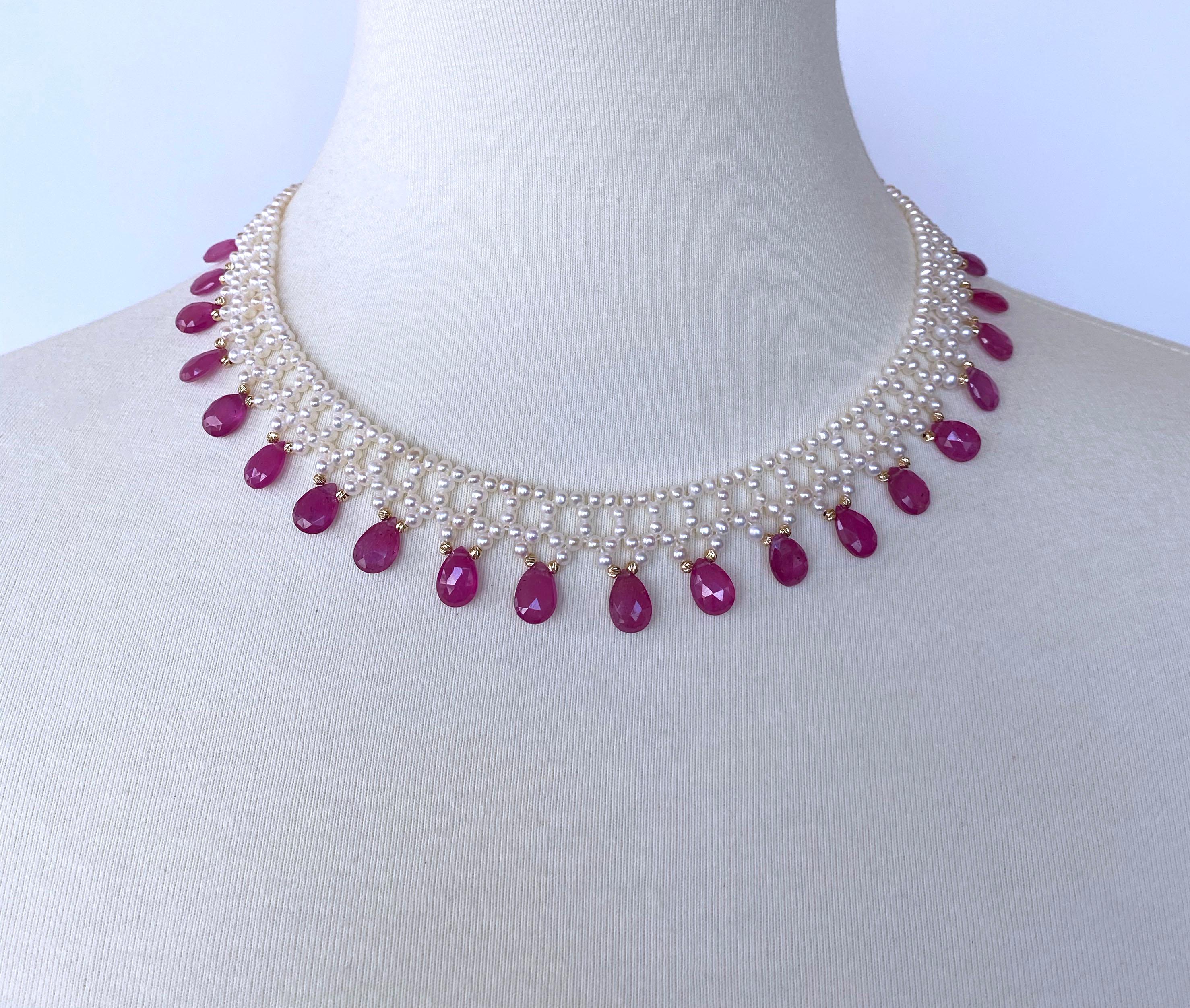 Bead Marina J. Pink Sapphire & Pearl Woven Necklace with 14k Yellow Gold