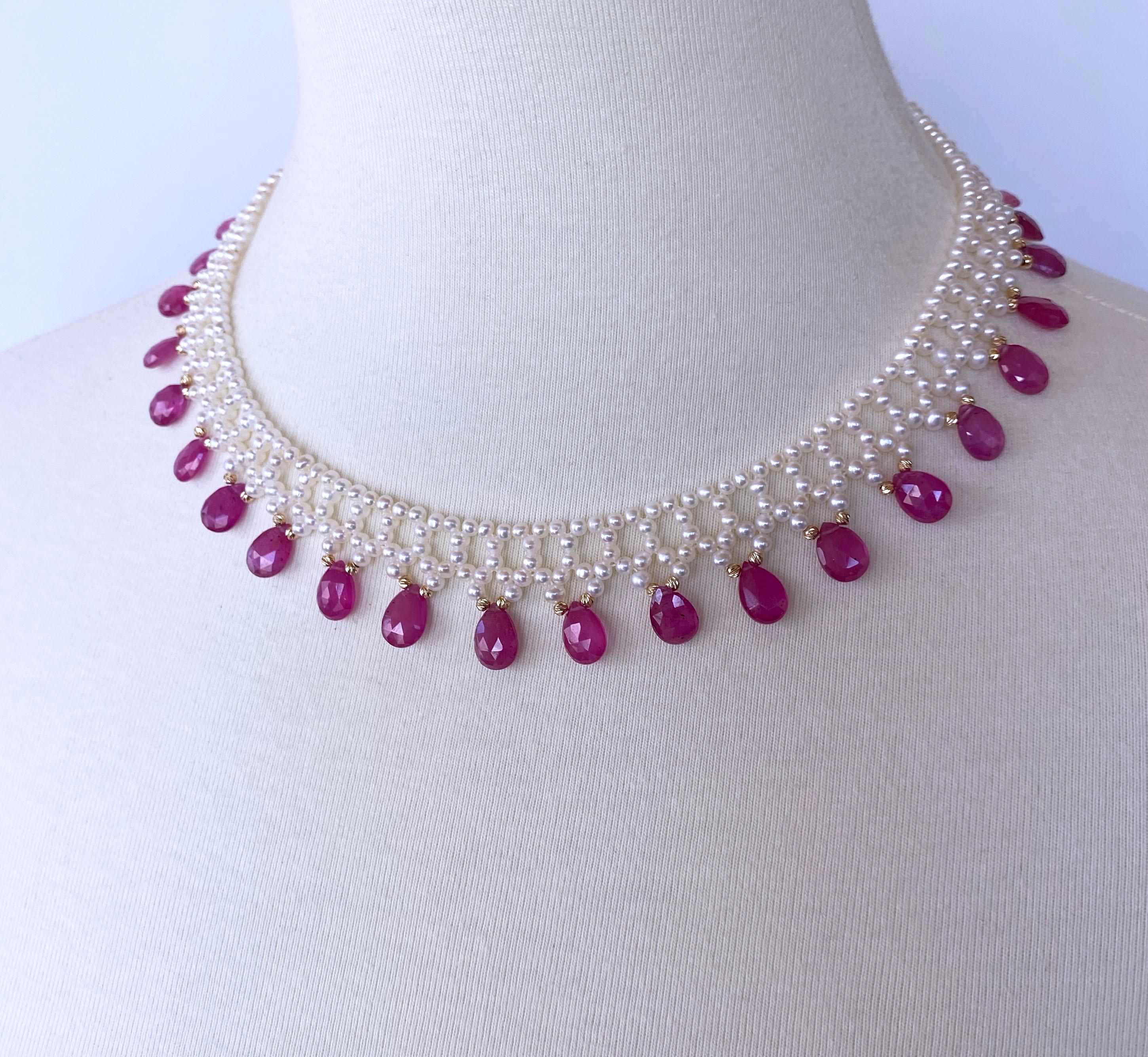 Marina J. Pink Sapphire & Pearl Woven Necklace with 14k Yellow Gold In New Condition In Los Angeles, CA