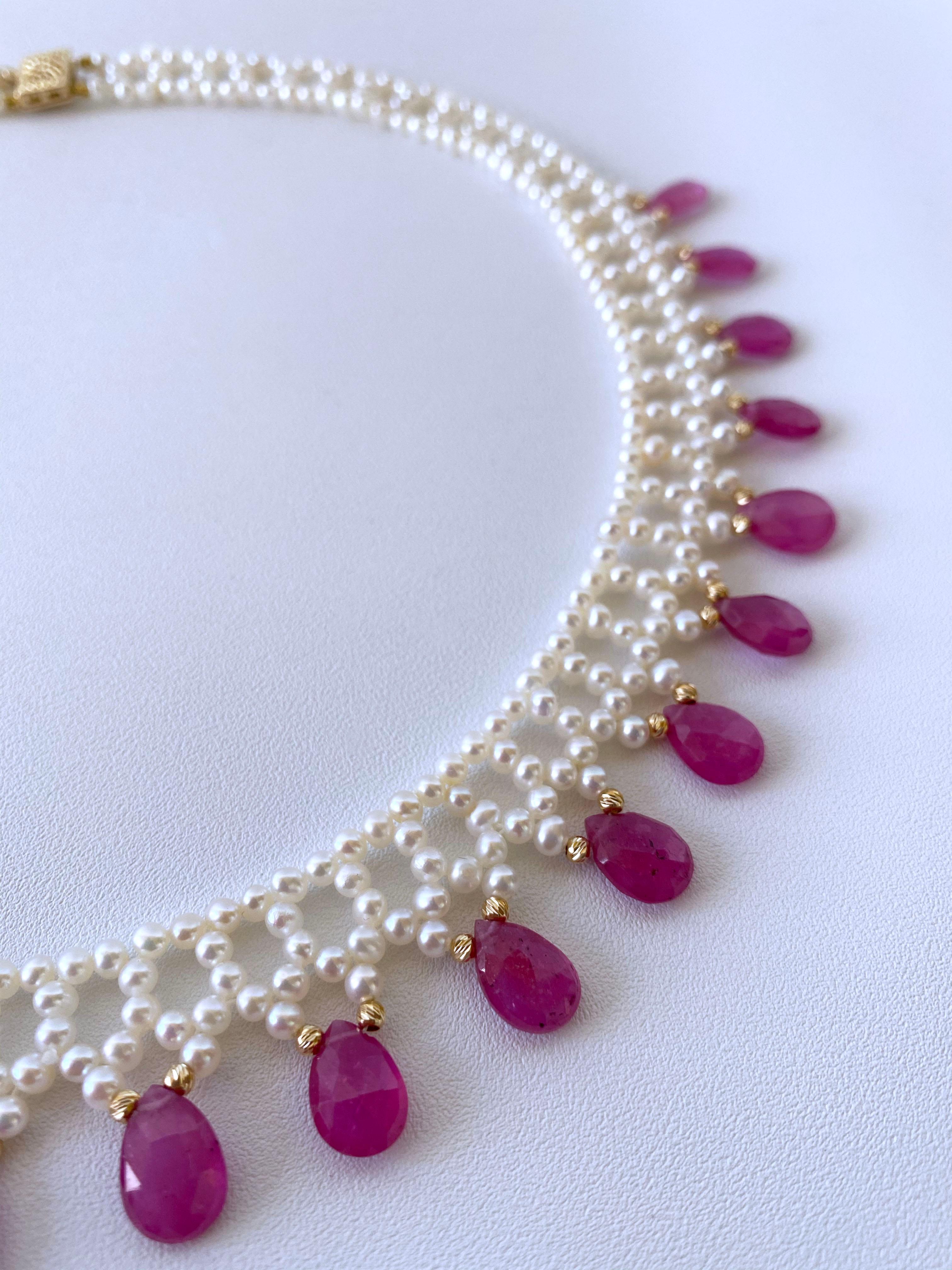 Women's Marina J. Pink Sapphire & Pearl Woven Necklace with 14k Yellow Gold