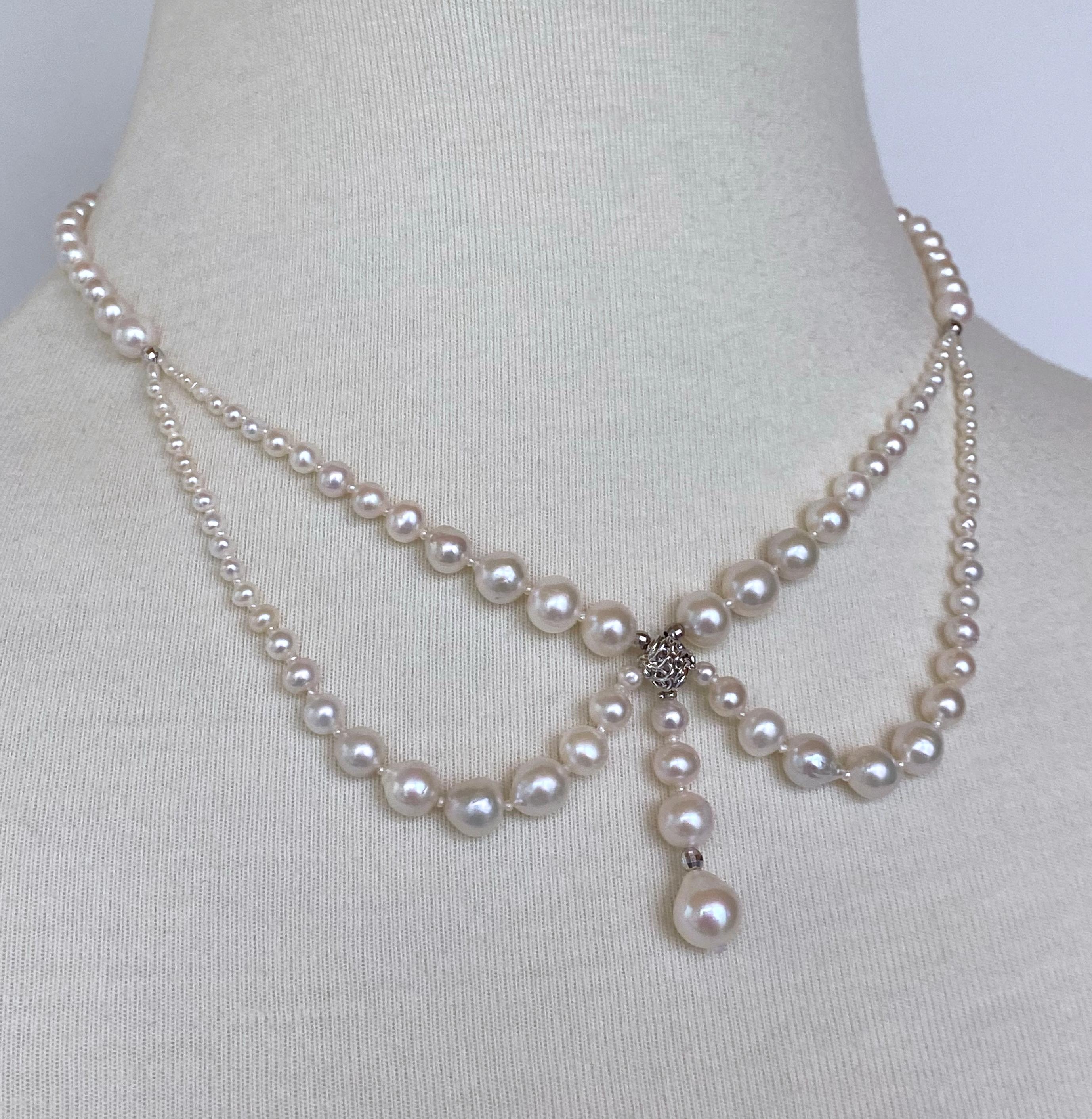 Marina J., viktorianisch inspirierte drapierte Perle und versilberte Rhodium-Halskette Damen im Angebot