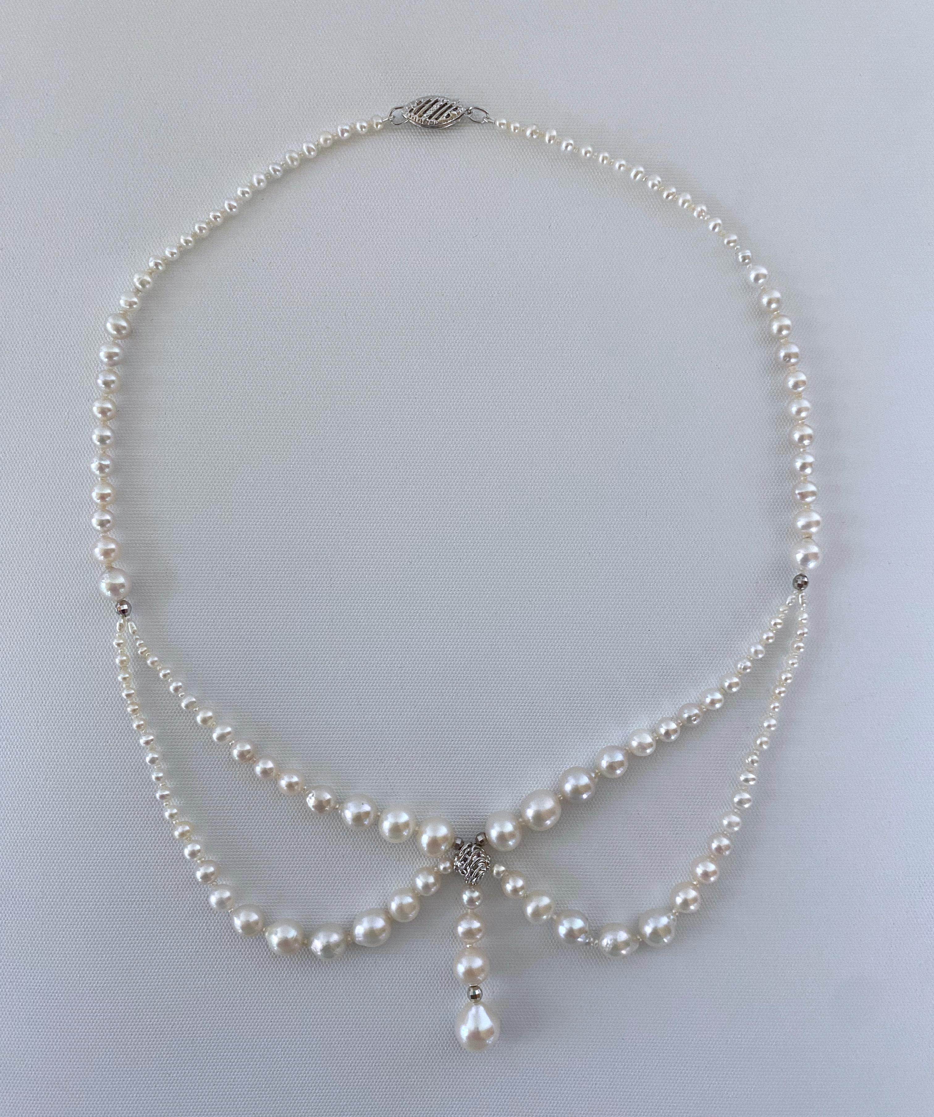 Bead Marina J. Victorian Inspired Draped Pearl and Silver Rhodium PlatedNecklace For Sale