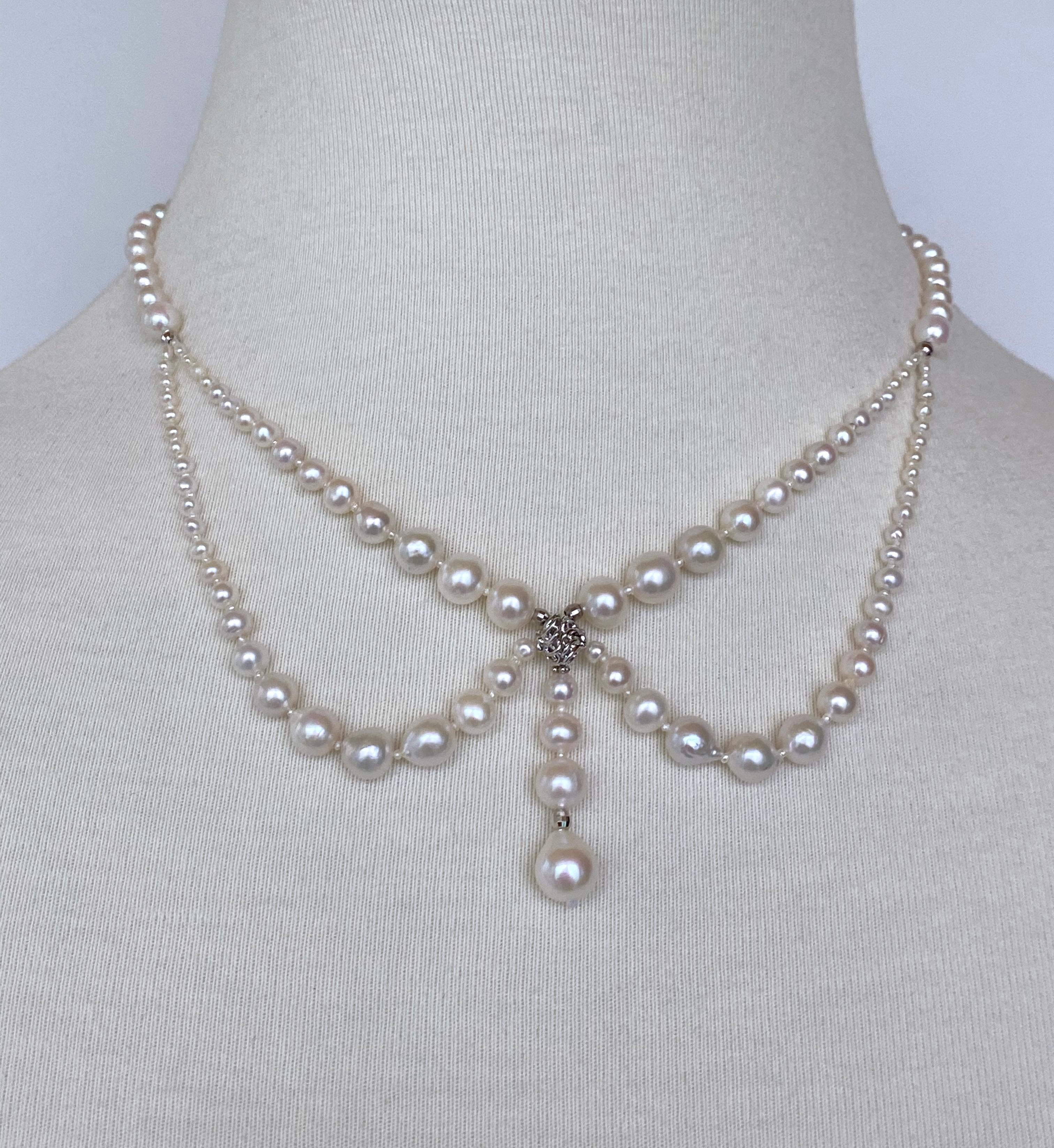 Marina J., viktorianisch inspirierte drapierte Perle und versilberte Rhodium-Halskette im Angebot 2