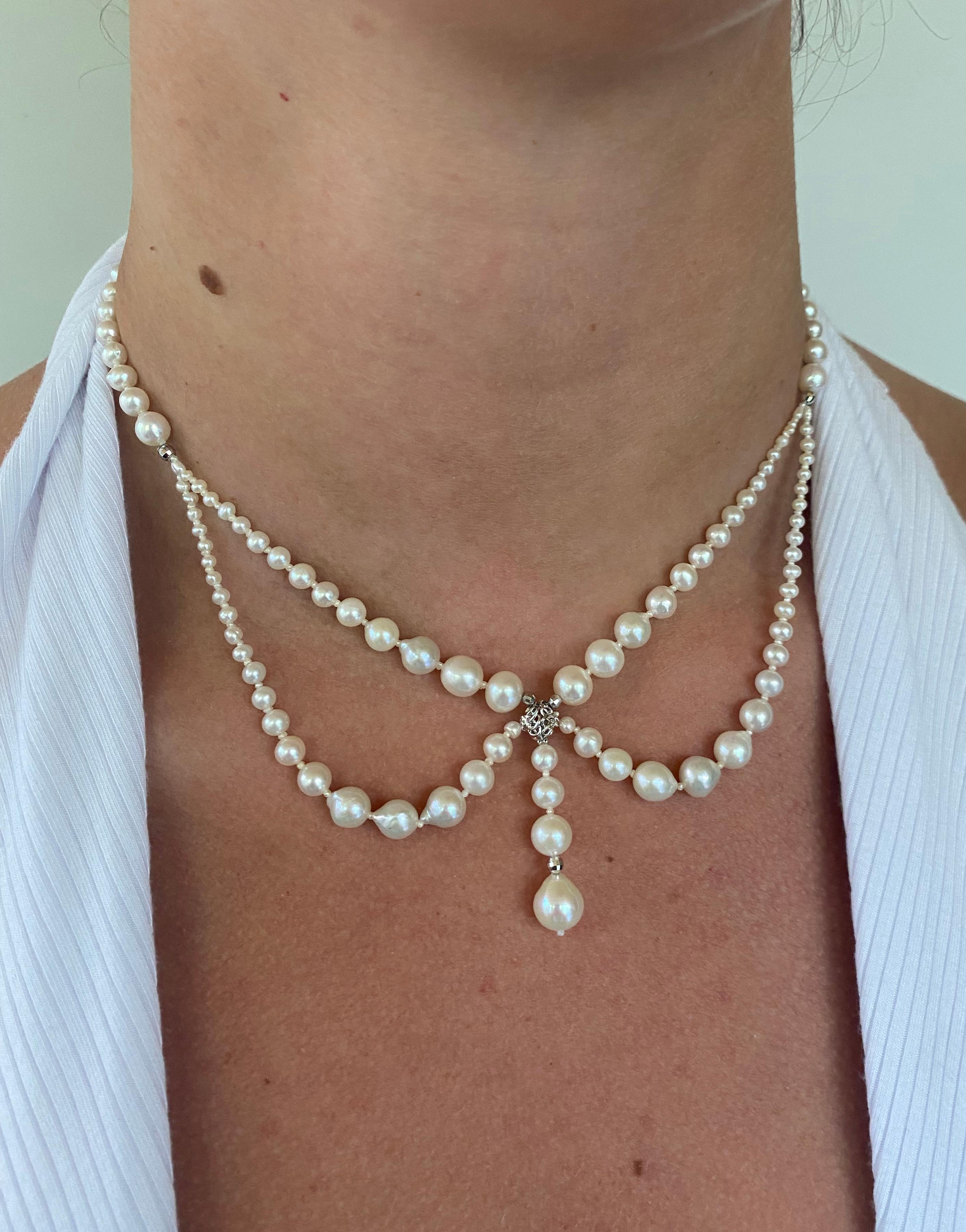 Marina J., viktorianisch inspirierte drapierte Perle und versilberte Rhodium-Halskette im Angebot 4