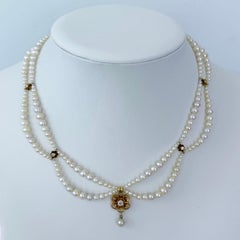 Marina J. Vintage 10k Gold Diamond Encrusted Pearl Draped Adjustable Necklace
