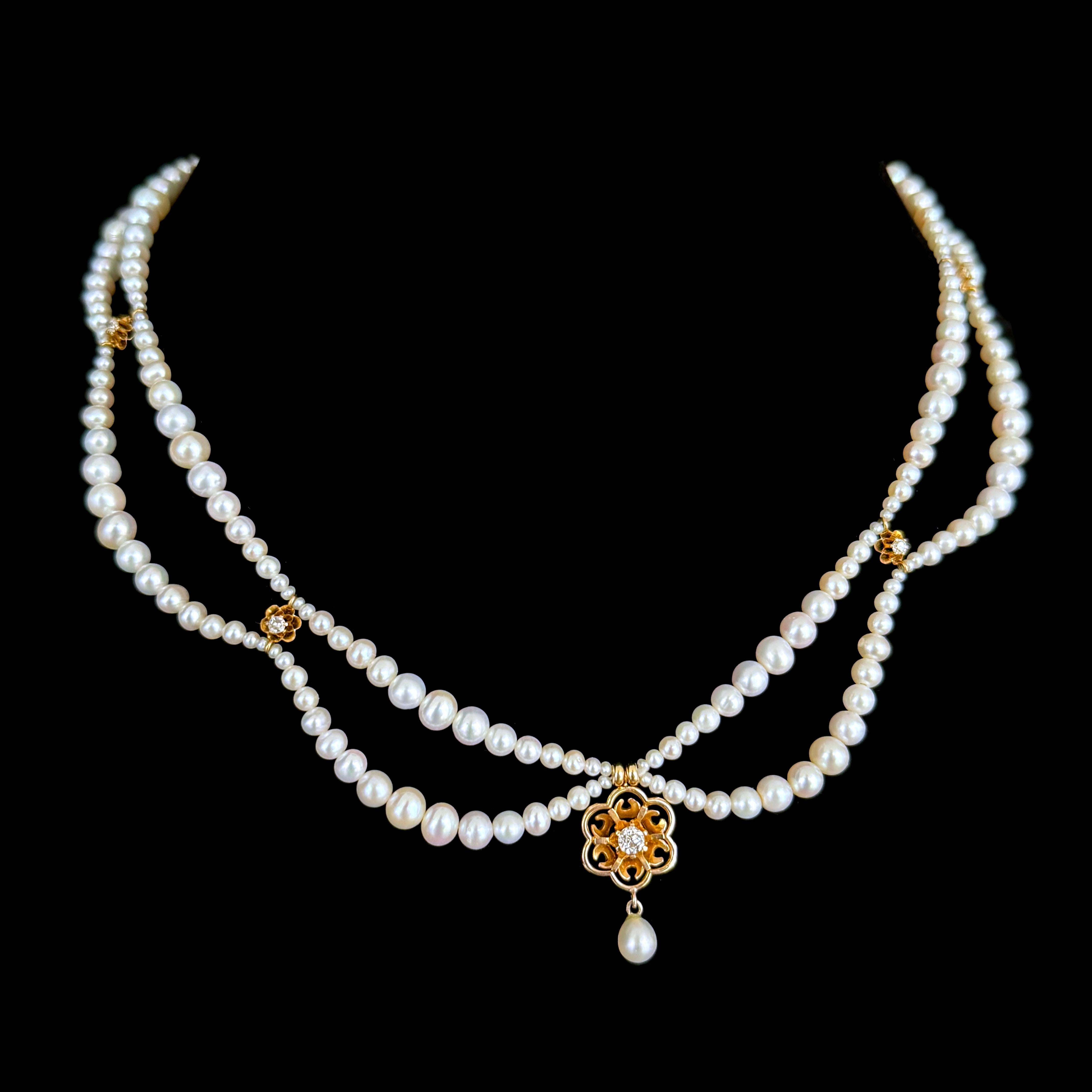 Marina J. Collana regolabile con diamanti incrostati di perle d'epoca in oro 10k In condizioni Nuovo in vendita a Los Angeles, CA