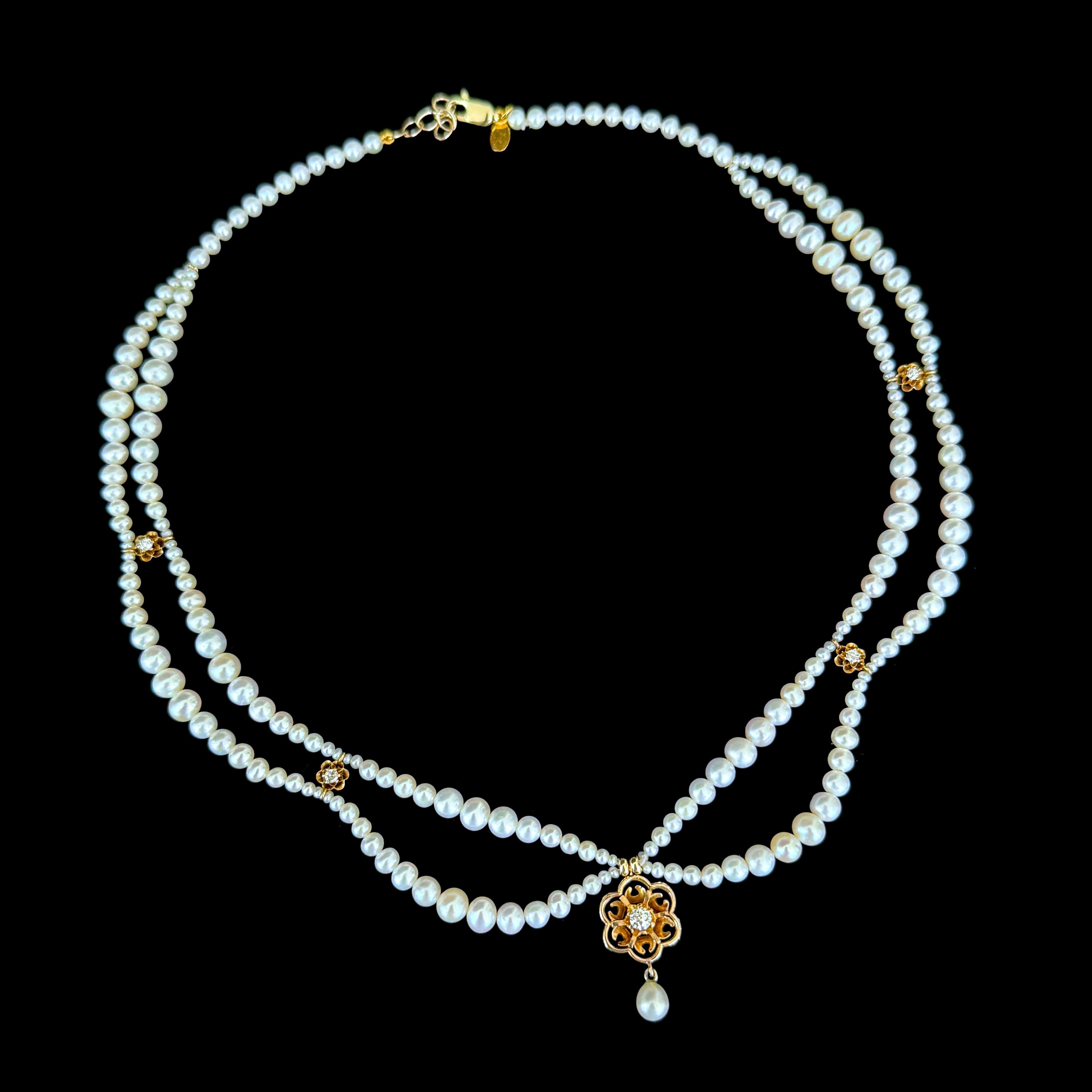 Marina J. Collana regolabile con diamanti incrostati di perle d'epoca in oro 10k in vendita 1