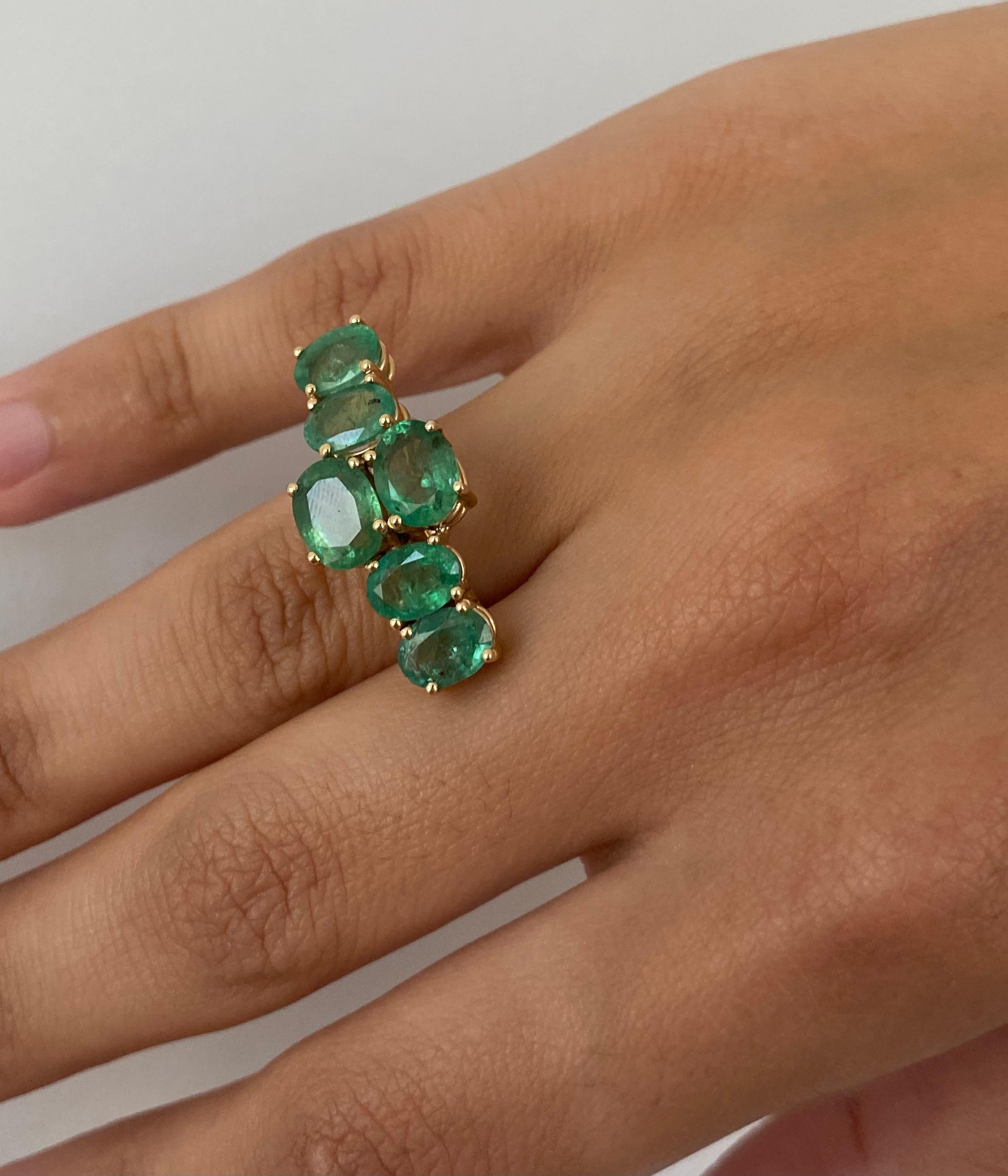 Artisan Marina J. Vintage Emerald & Solid 14k Yellow Gold Ring For Sale