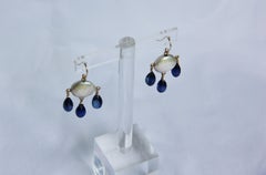 Marina J White Coin Pearl & Kyanite Drop Earrings with 14k Lever Back Hooks