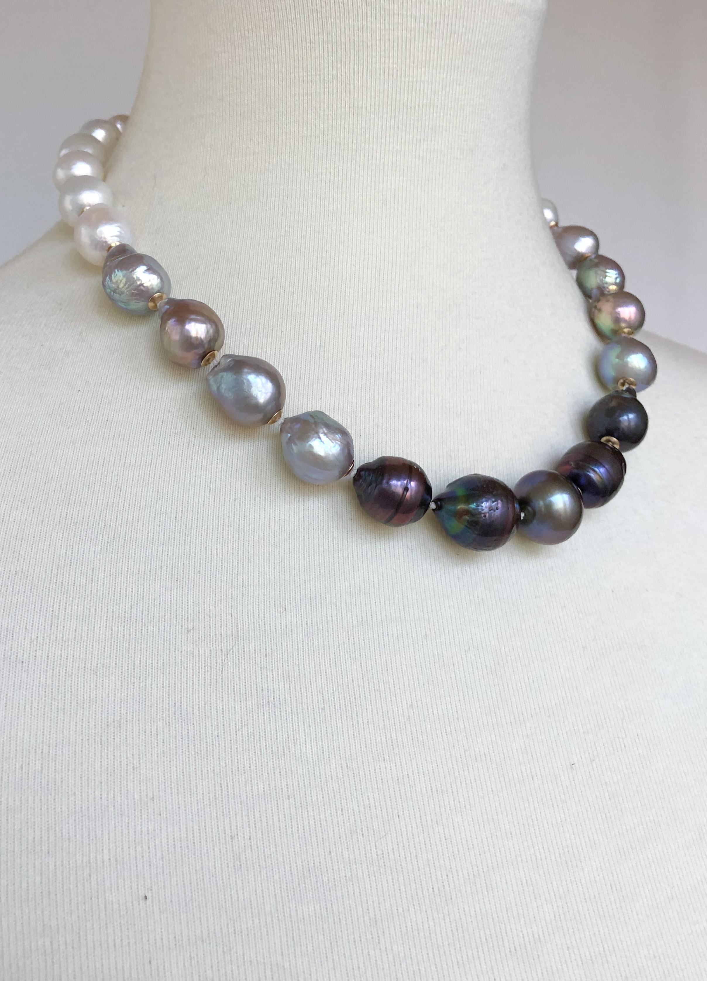 Marina J. White, Grey & Black Graduated Pearl Necklace with 14K Gold Clasp, Cups 1