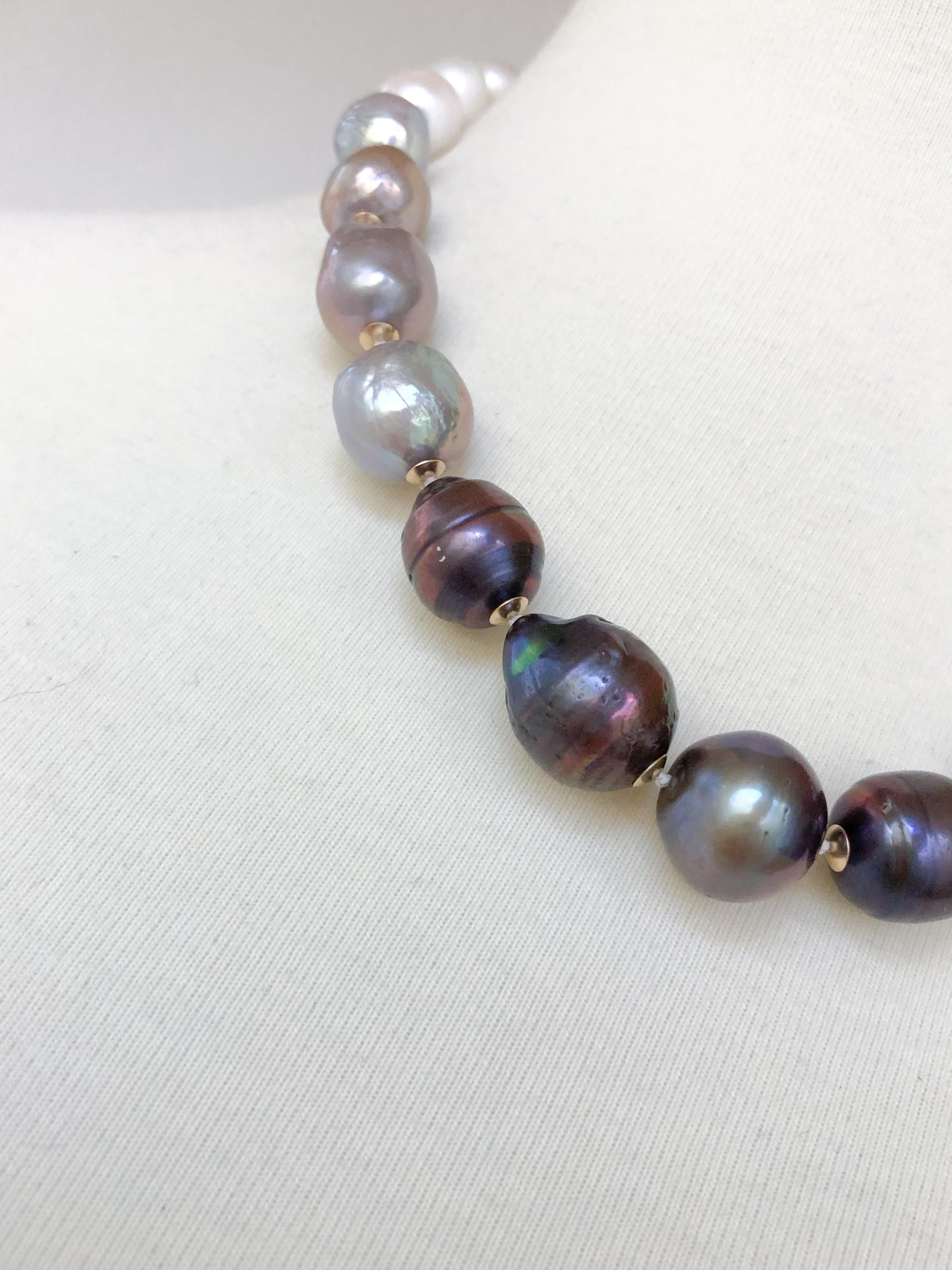 Marina J. White, Grey & Black Graduated Pearl Necklace with 14K Gold Clasp, Cups 2