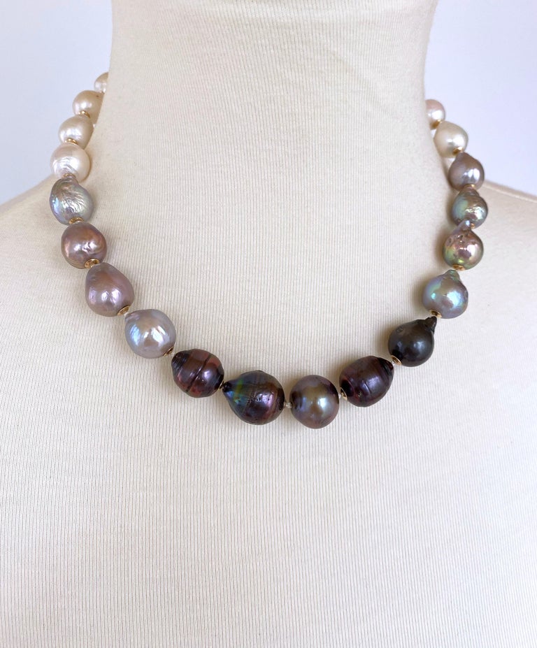 Marina J. White, Grey and Black Graduated Pearl Necklace with 14K Gold ...