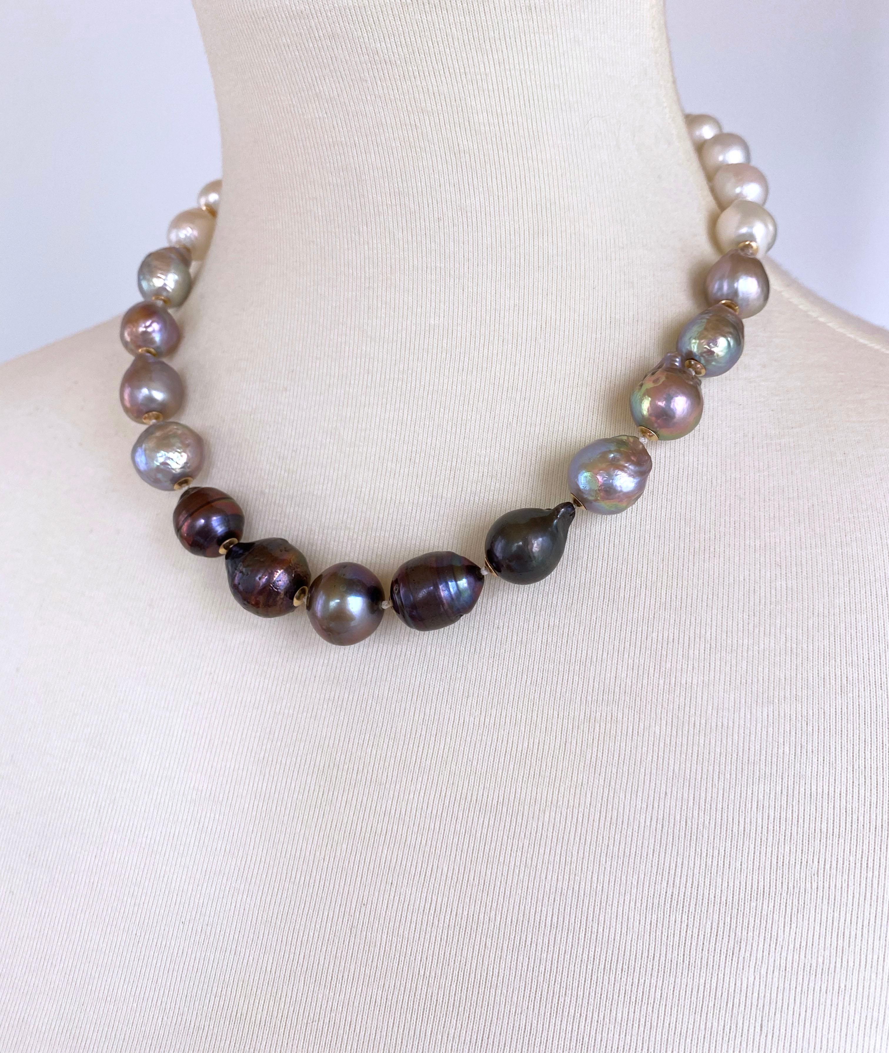 Bead Marina J. White, Grey & Black Graduated Pearl Necklace with 14K Gold Clasp, Cups