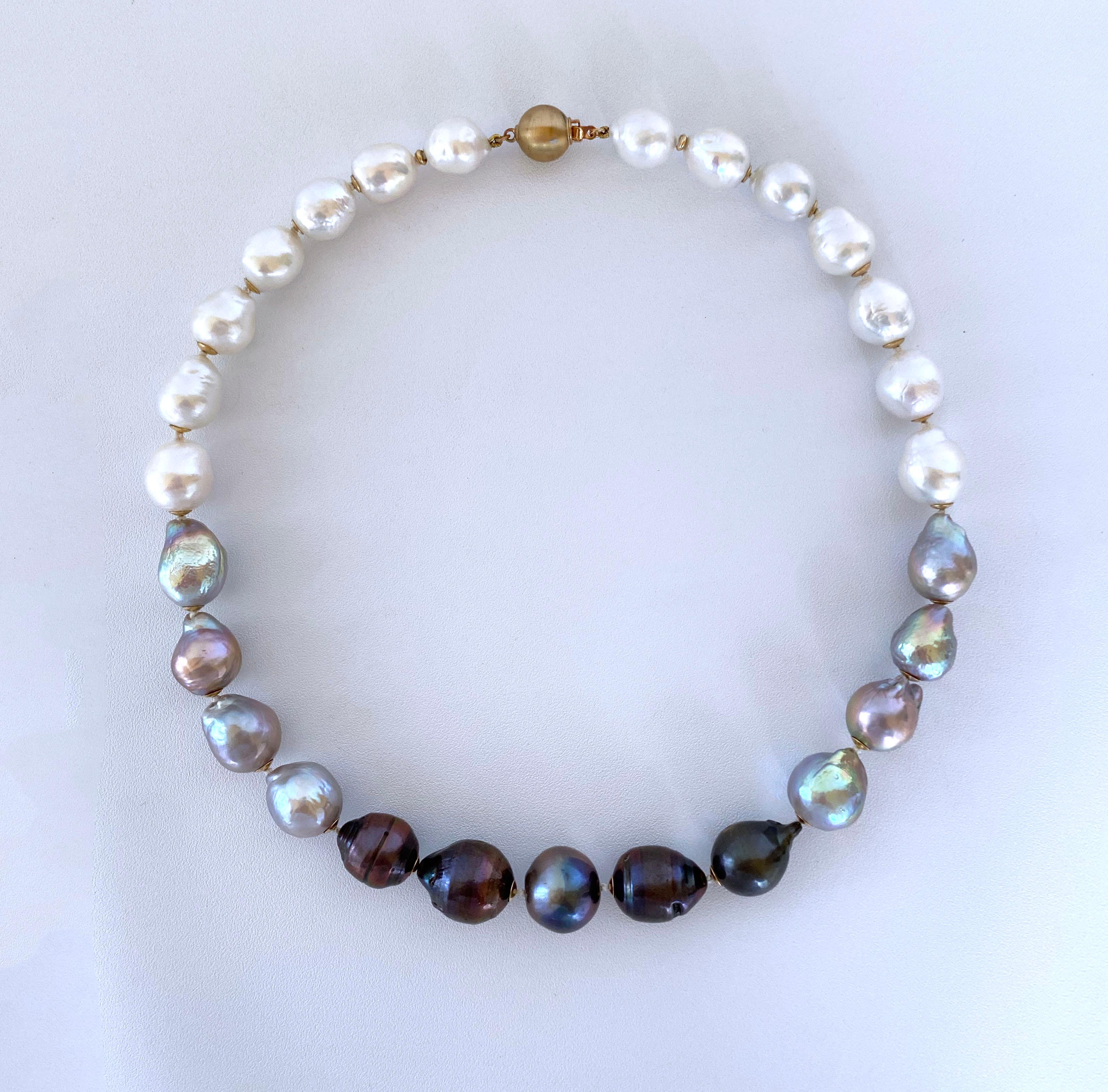 Marina J. White, Grey & Black Graduated Pearl Necklace with 14K Gold Clasp, Cups