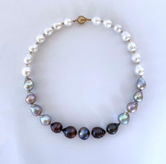 Marina J. White, Grey & Black Graduated Pearl Necklace with 14K Gold Clasp, Cups