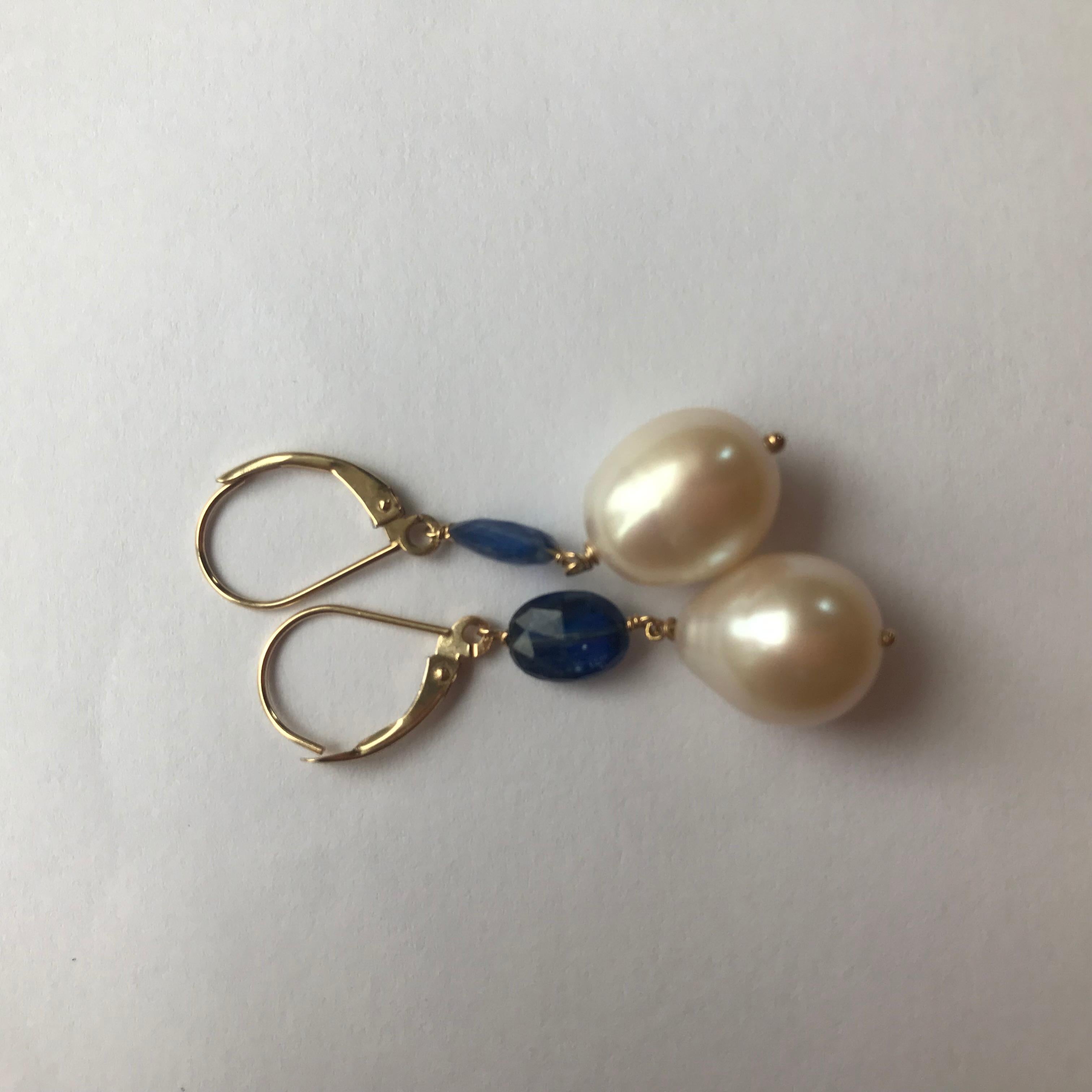 Marina J White Pearl and Kyanite Drop Earrings with 14 Karat White Gold Hooks 4