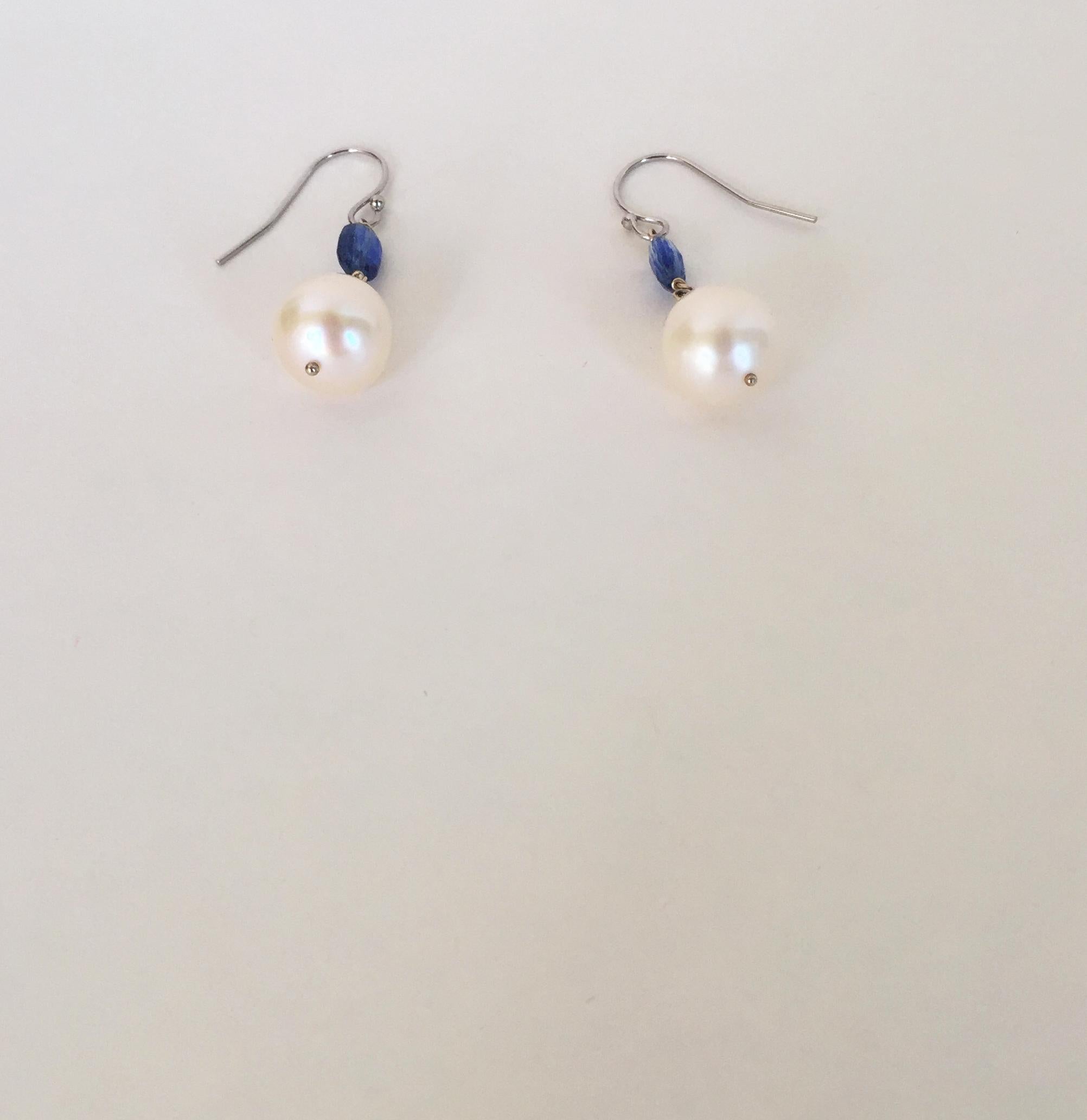 Women's Marina J White Pearl and Kyanite Drop Earrings with 14 Karat White Gold Hooks