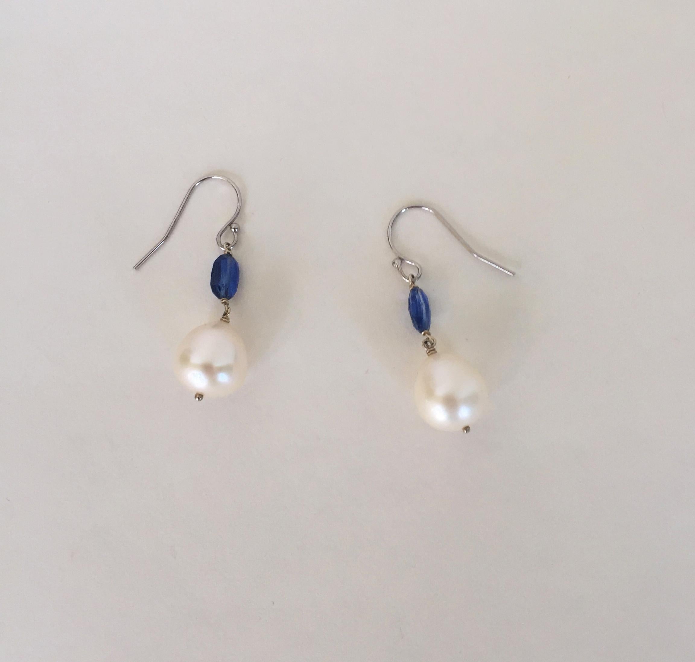 Marina J White Pearl and Kyanite Drop Earrings with 14 Karat White Gold Hooks 1