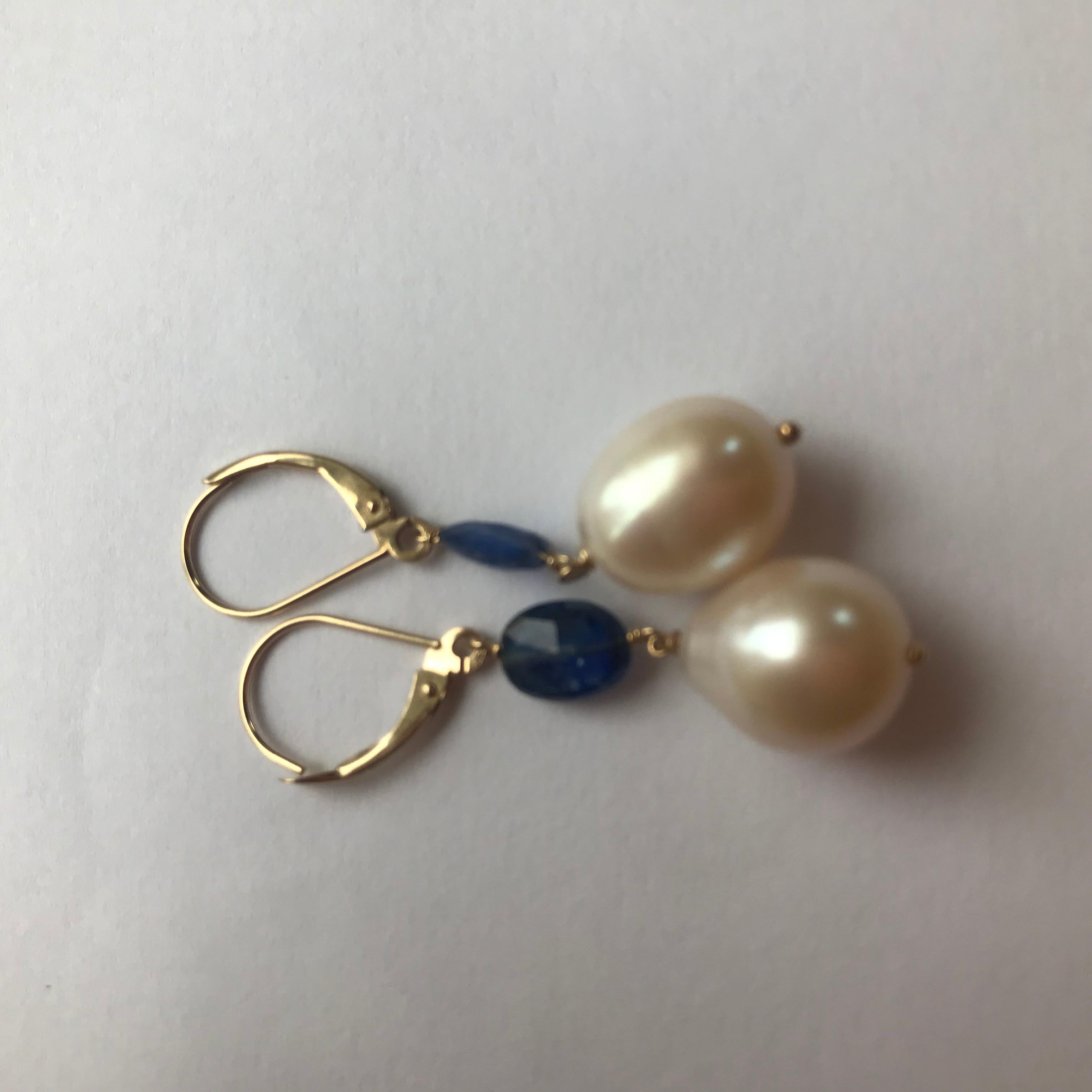 Marina J White Pearl and Kyanite Drop Earrings with 14 Karat White Gold Hooks 3