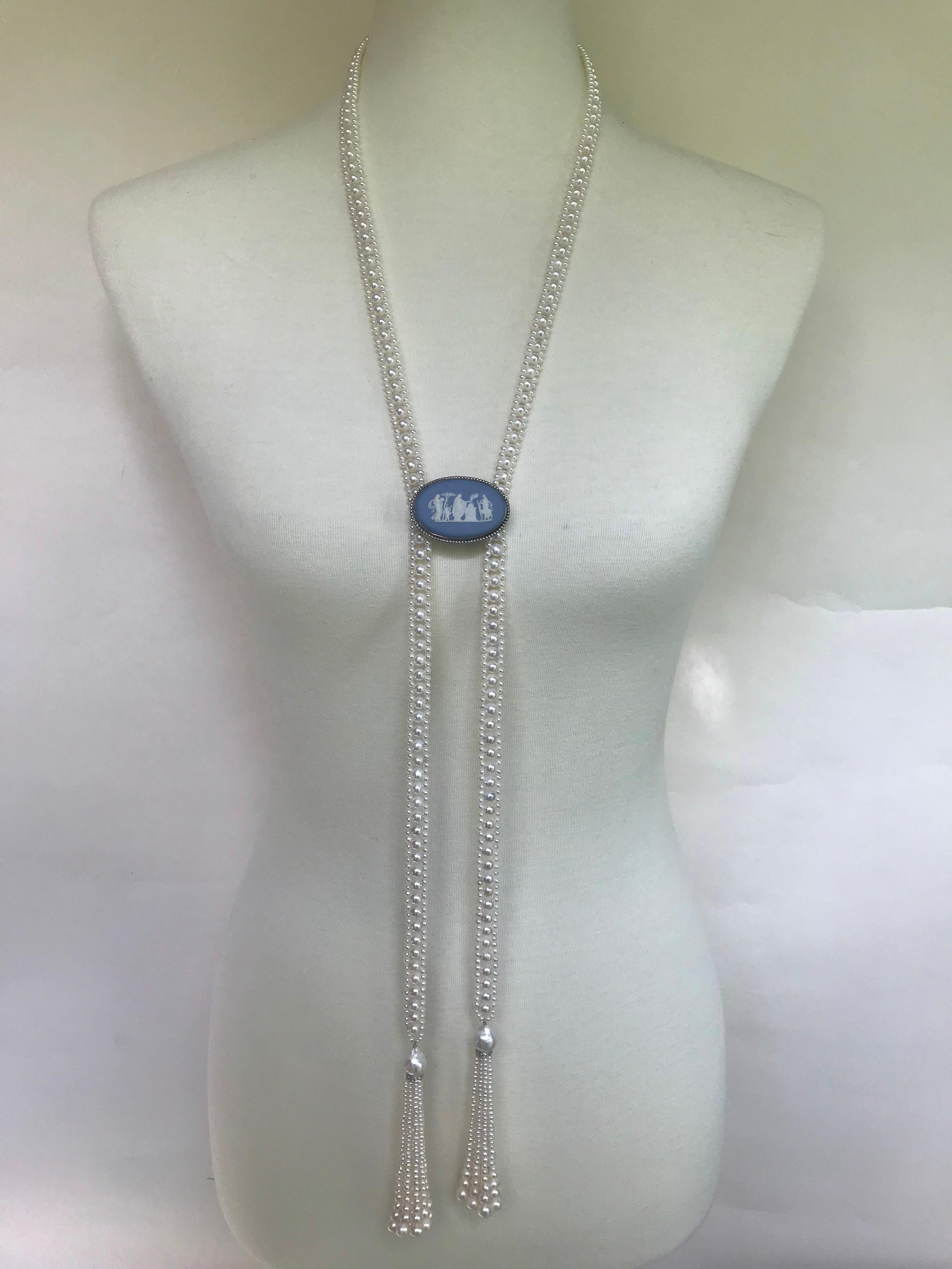 Marina J. White Pearl Sautoir Necklace with Pearl and Diamond Graduated Tassels 5