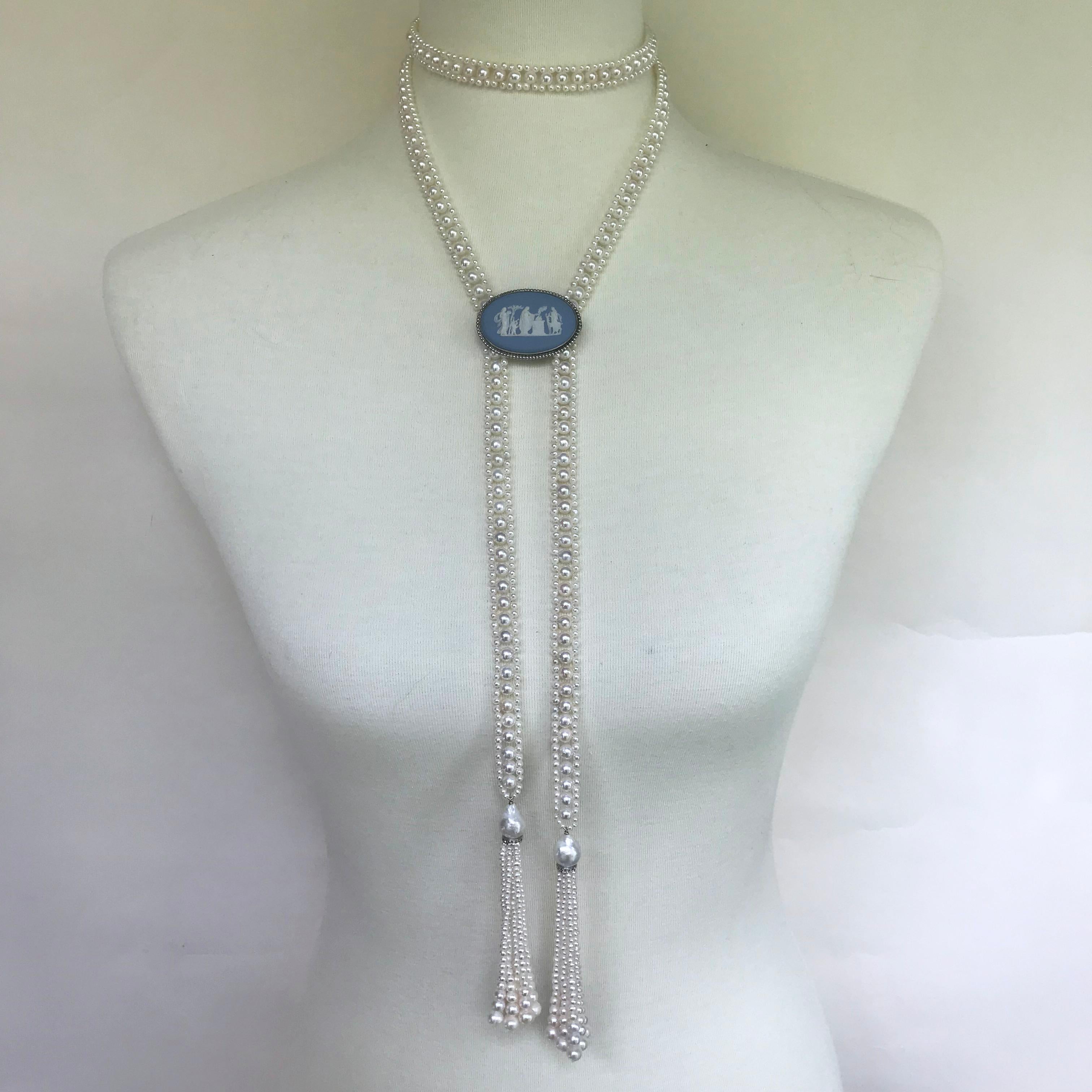 Marina J. White Pearl Sautoir Necklace with Pearl and Diamond Graduated Tassels 6