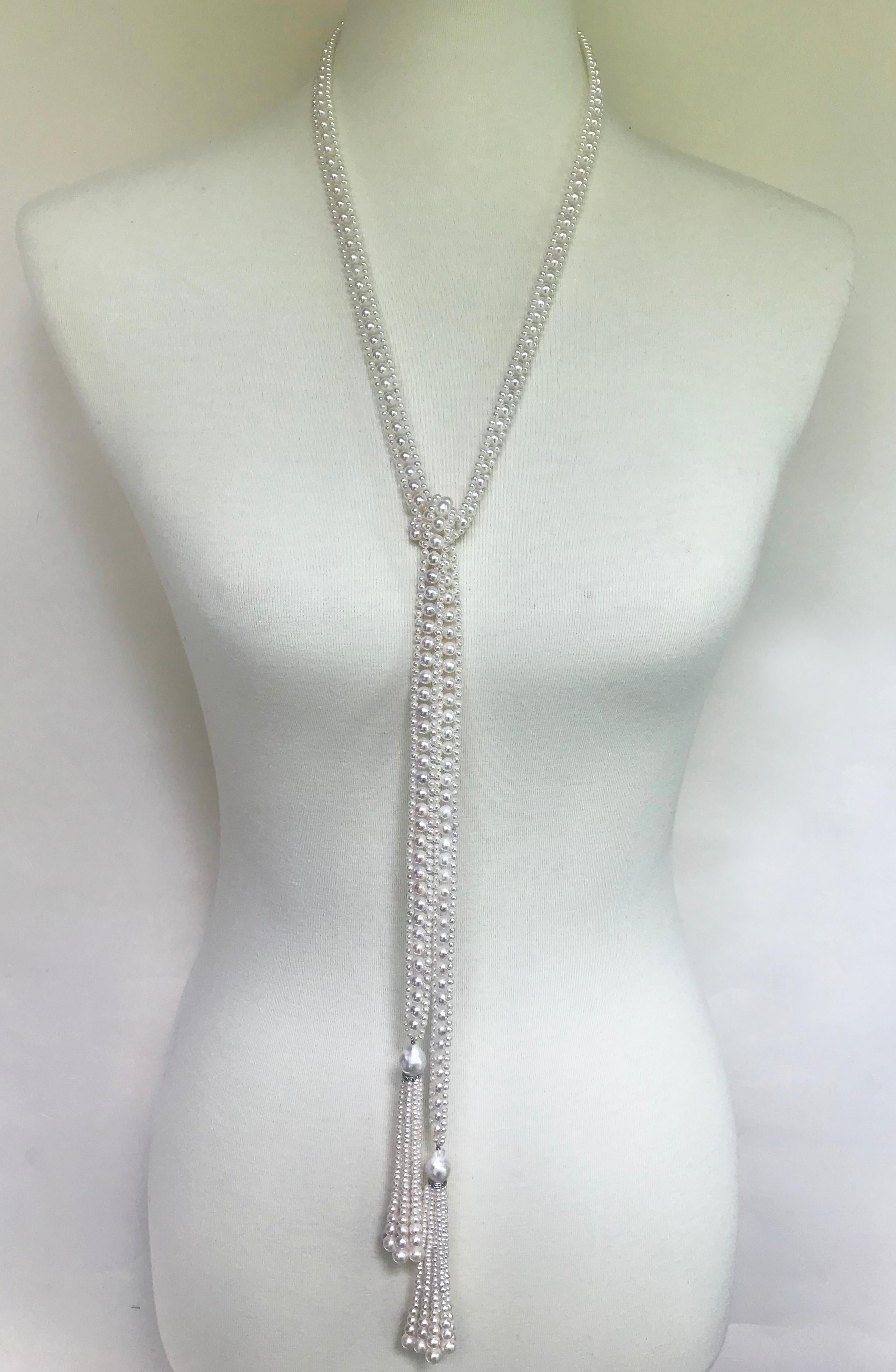 Marina J. White Pearl Sautoir Necklace with Pearl and Diamond Graduated Tassels 1