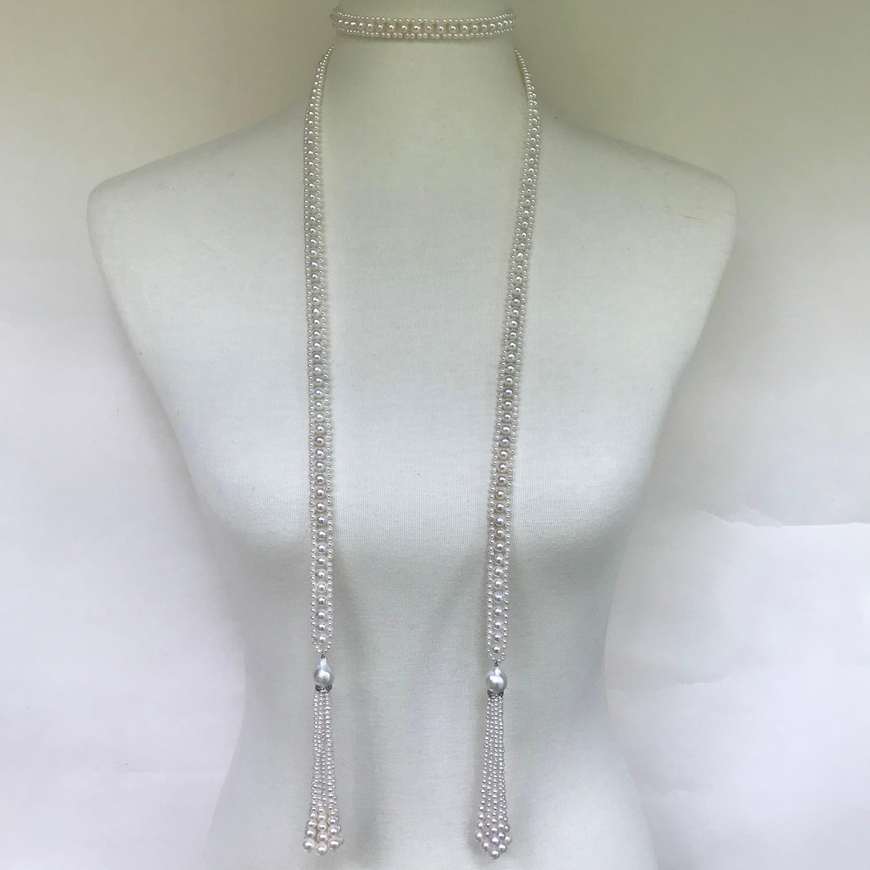 Marina J. White Pearl Sautoir Necklace with Pearl and Diamond Graduated Tassels 2
