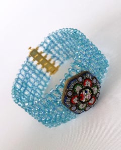 Marina J. Woven Aquamarine Bracelet with Vintage Mosaic Centerpiece & Gold