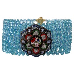 Marina J. Bracciale con acquamarina intrecciata e mosaico vintage e Gold